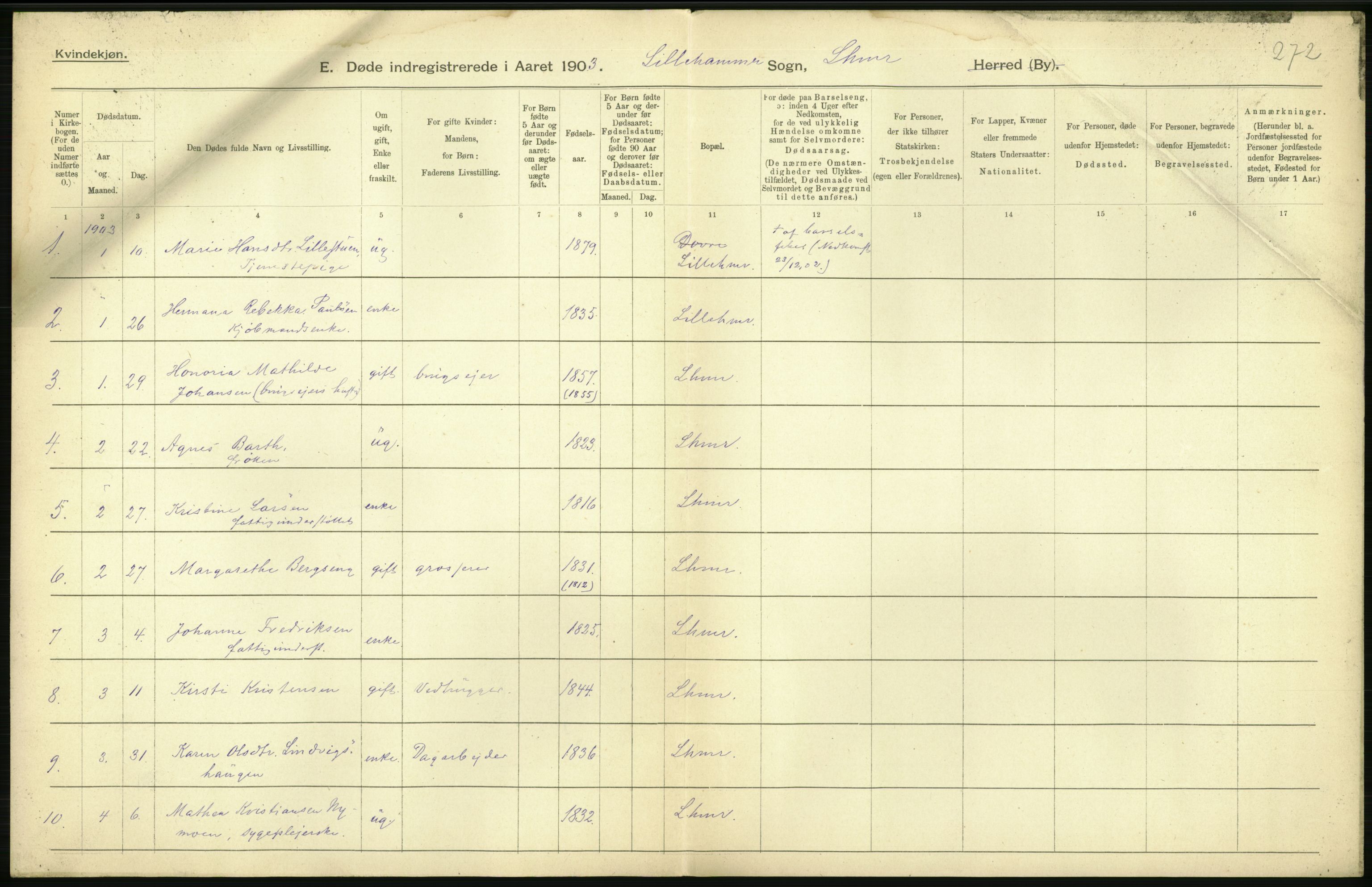 Statistisk sentralbyrå, Sosiodemografiske emner, Befolkning, AV/RA-S-2228/D/Df/Dfa/Dfaa/L0006: Kristians amt: Fødte, gifte, døde, 1903, s. 788