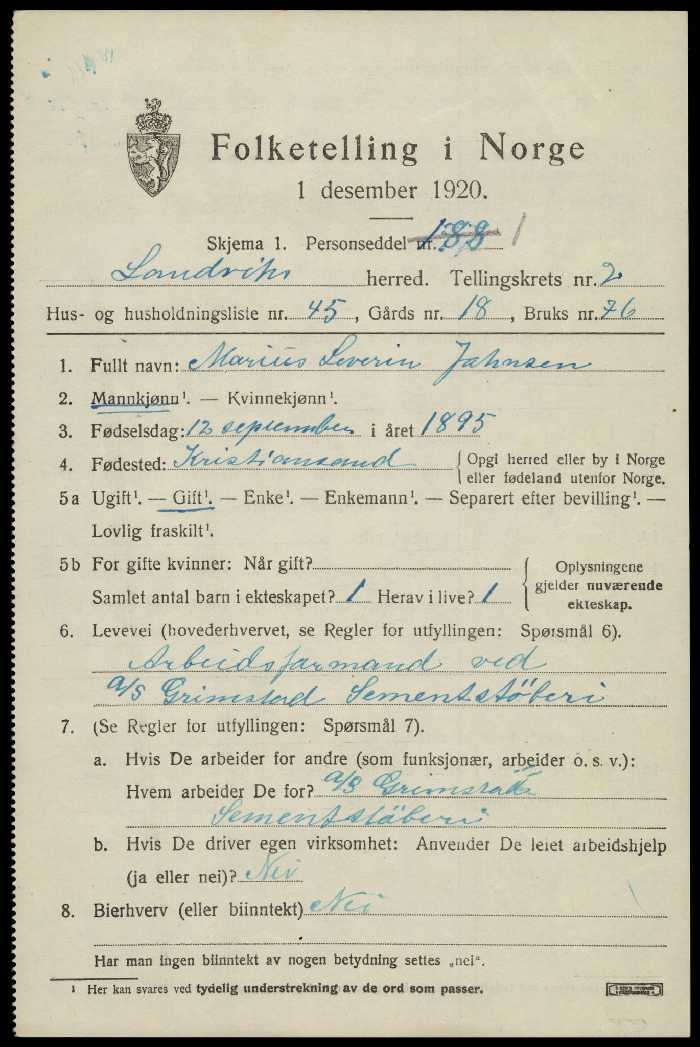 SAK, Folketelling 1920 for 0924 Landvik herred, 1920, s. 2142