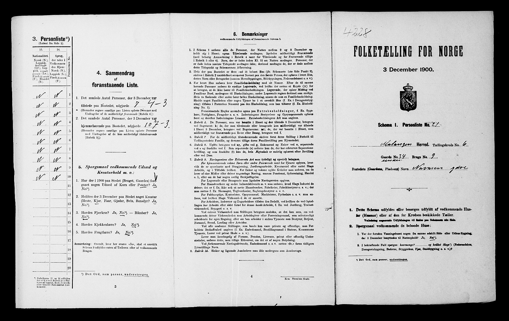 SATØ, Folketelling 1900 for 1932 Malangen herred, 1900, s. 429