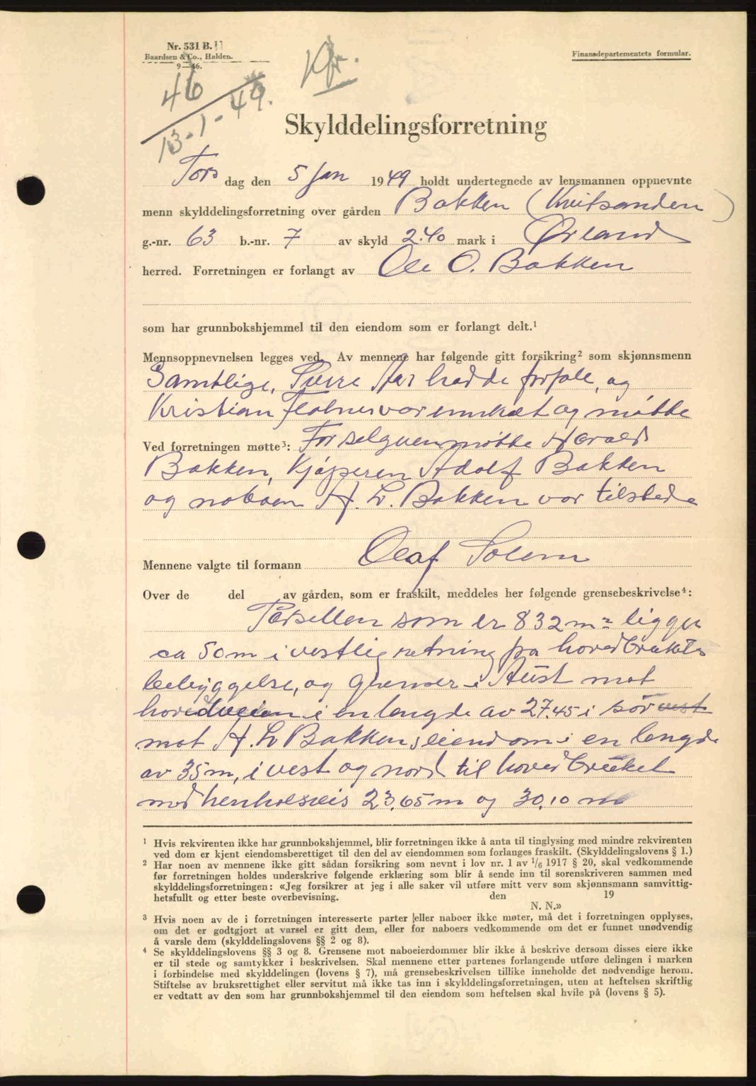 Fosen sorenskriveri, AV/SAT-A-1107/1/2/2C: Pantebok nr. A9, 1948-1949, Dagboknr: 46/1949