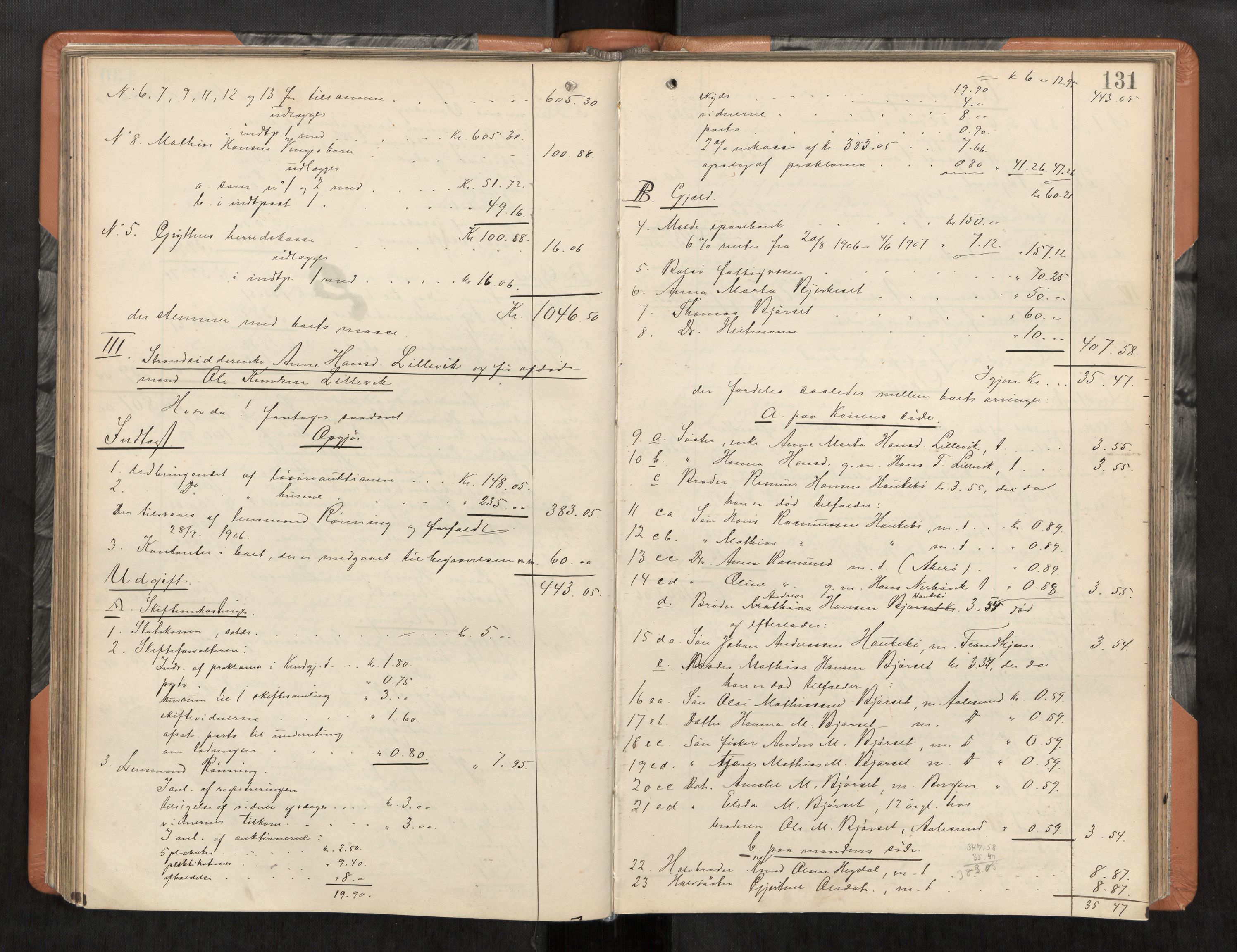 Romsdal sorenskriveri, AV/SAT-A-4149/1/3/3A/L0020: Skifteutlodnings Protokoll 6, 1905-1910, s. 131