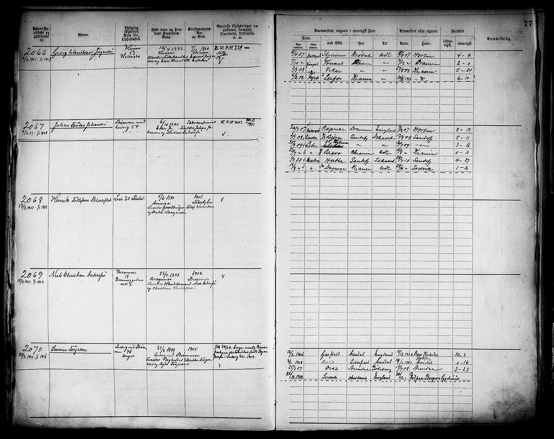 Drammen innrulleringsdistrikt, AV/SAKO-A-781/F/Fb/L0006: Annotasjonsrulle, 1905-1911, s. 79