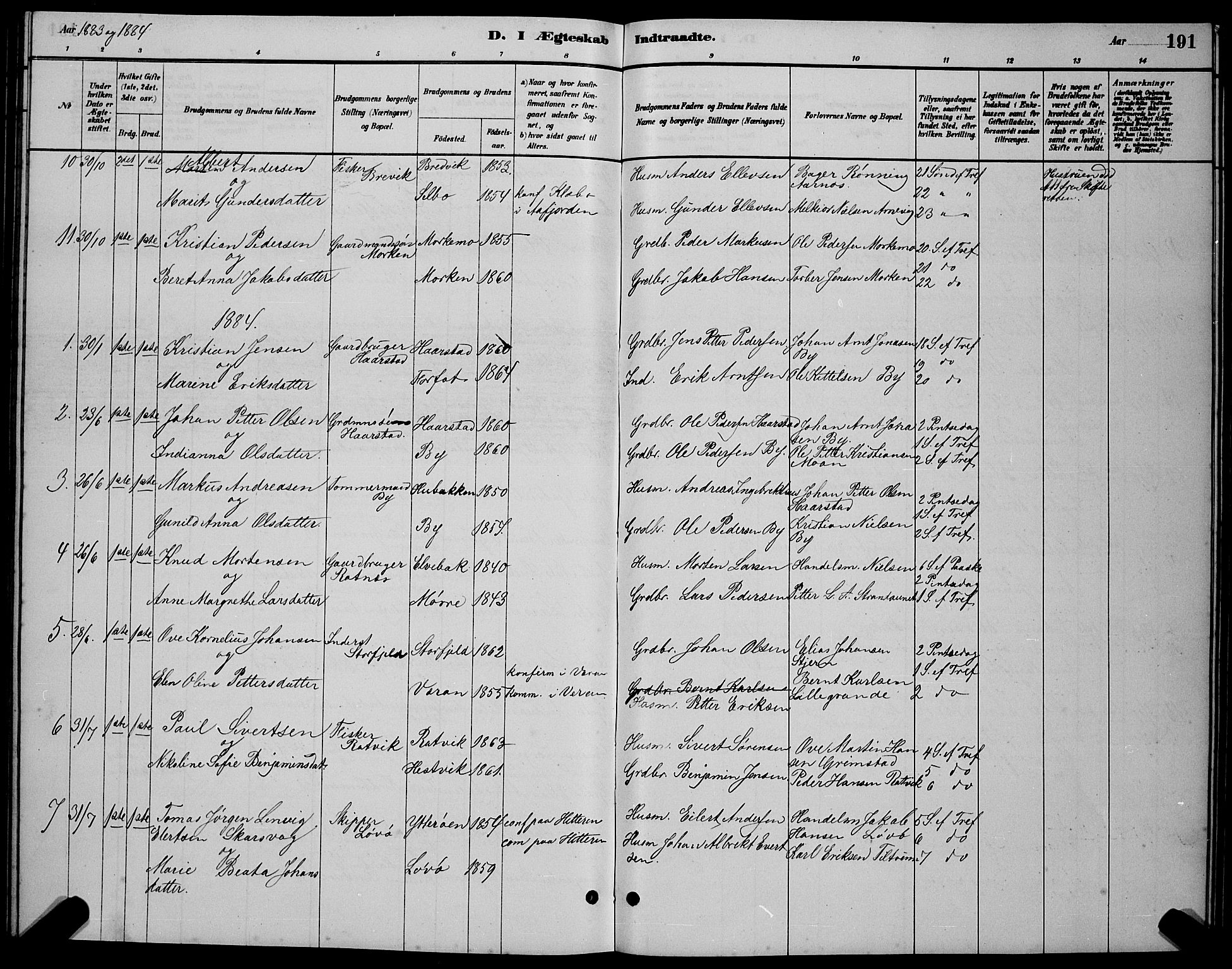 Ministerialprotokoller, klokkerbøker og fødselsregistre - Sør-Trøndelag, SAT/A-1456/655/L0687: Klokkerbok nr. 655C03, 1880-1898, s. 191