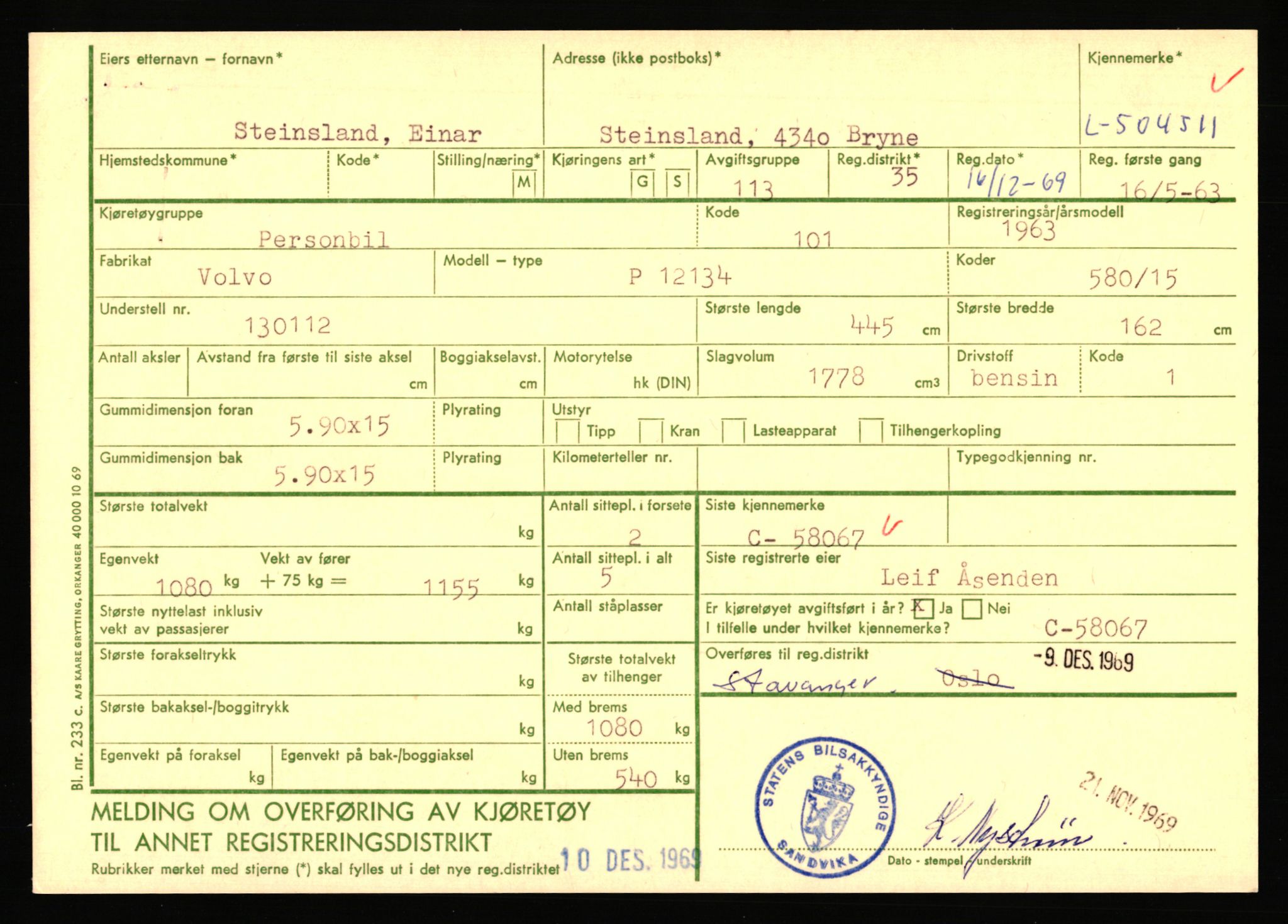Stavanger trafikkstasjon, AV/SAST-A-101942/0/F/L0078: L-503000 - L-602908, 1930-1971, s. 971