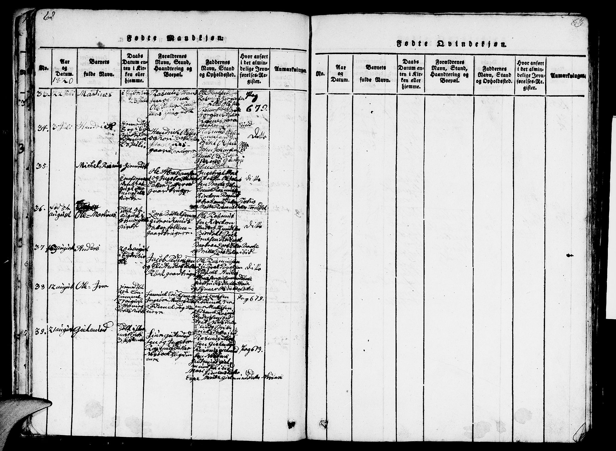 Eid sokneprestembete, SAB/A-82301/H/Hab/Haba/L0001: Klokkerbok nr. A 1, 1816-1862, s. 62-63