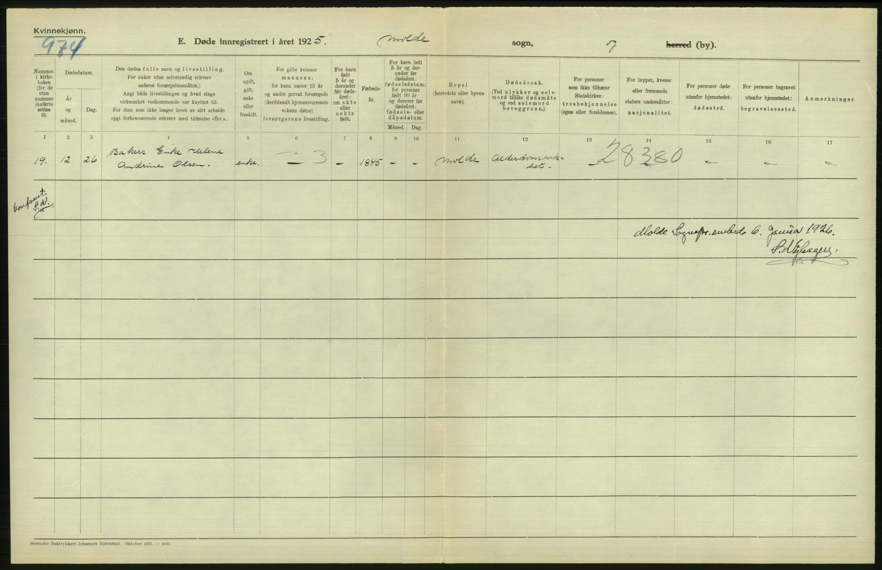 Statistisk sentralbyrå, Sosiodemografiske emner, Befolkning, RA/S-2228/D/Df/Dfc/Dfce/L0035: Møre fylke: Gifte, døde. Bygder og byer., 1925, s. 762