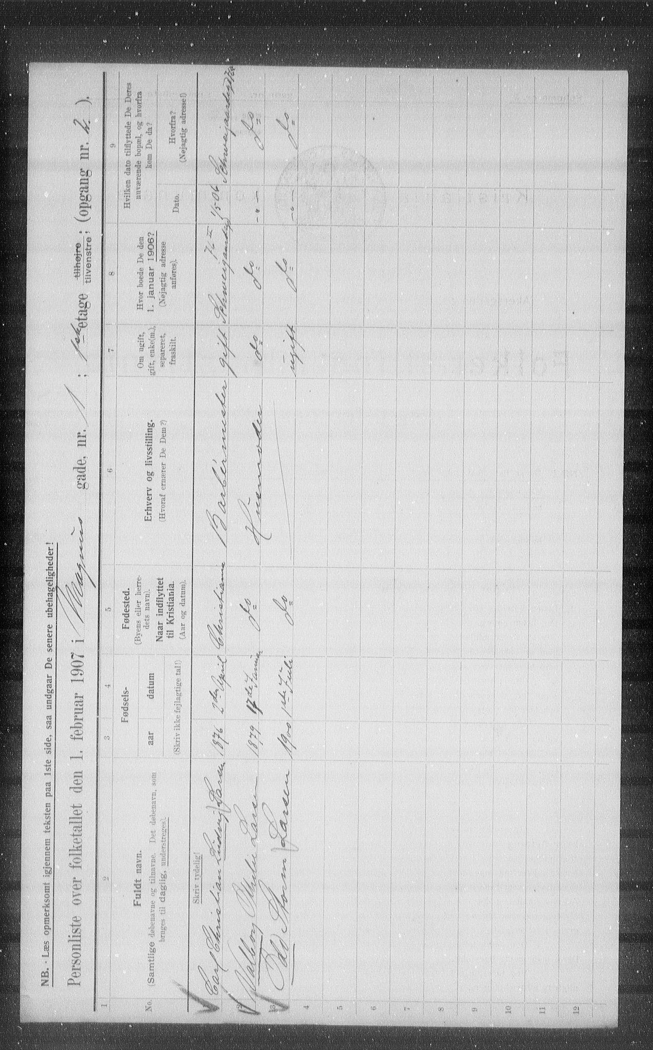 OBA, Kommunal folketelling 1.2.1907 for Kristiania kjøpstad, 1907, s. 30242