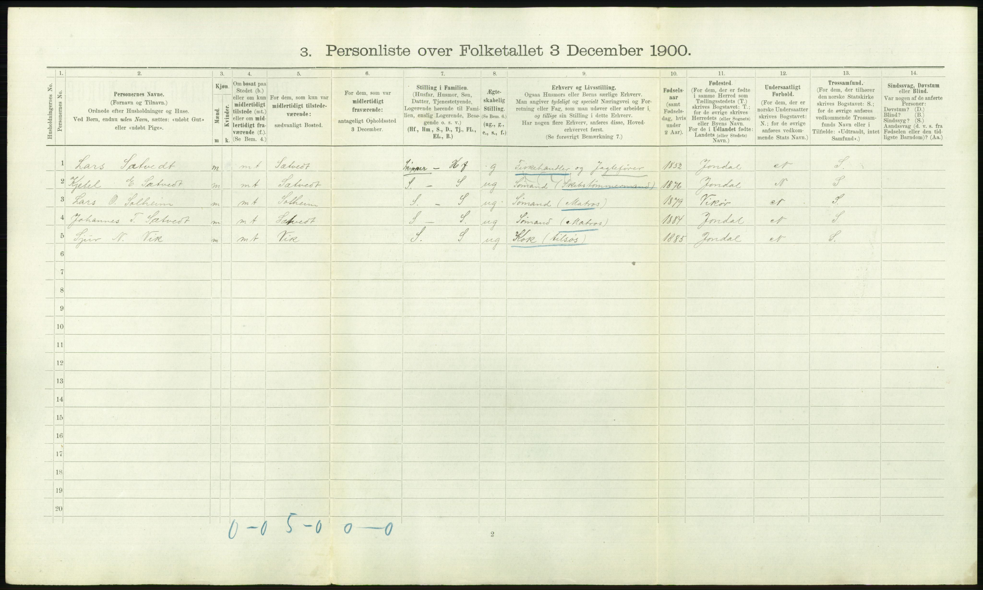 RA, Folketelling 1900 - skipslister med personlister for skip i norske havner, utenlandske havner og til havs, 1900, s. 2836