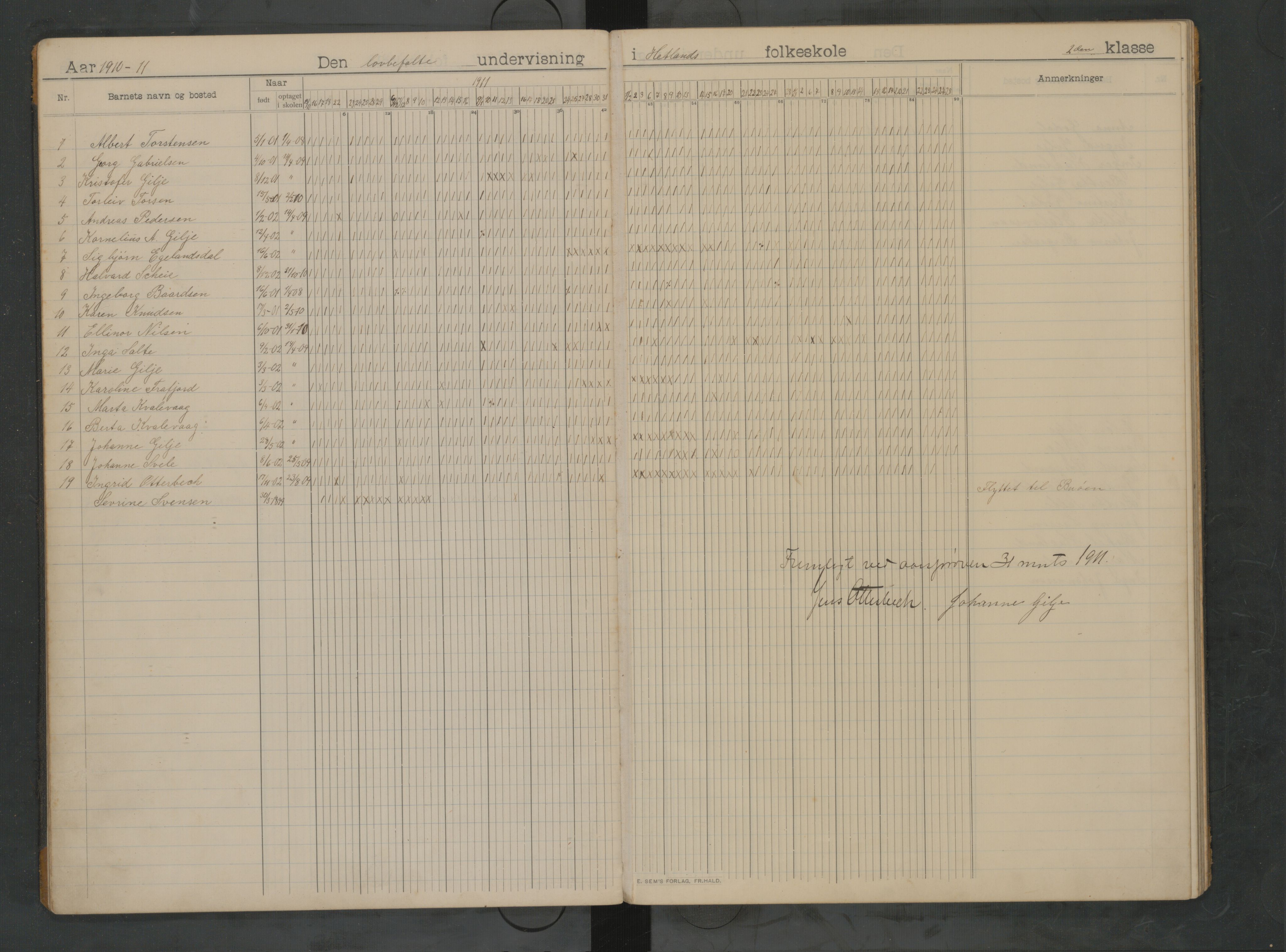 Hetland kommune. Kvaleberg skole, BYST/A-0145/G/Ga/L0006: Klassedagbok, 1909-1917