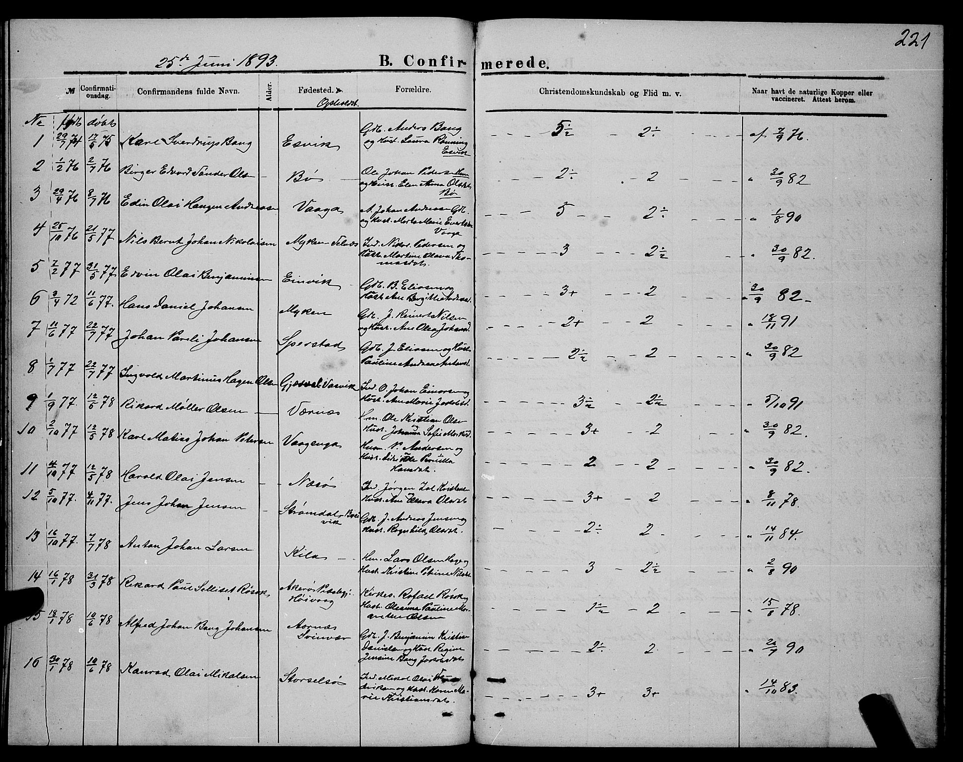 Ministerialprotokoller, klokkerbøker og fødselsregistre - Nordland, AV/SAT-A-1459/841/L0620: Klokkerbok nr. 841C04, 1877-1896, s. 221