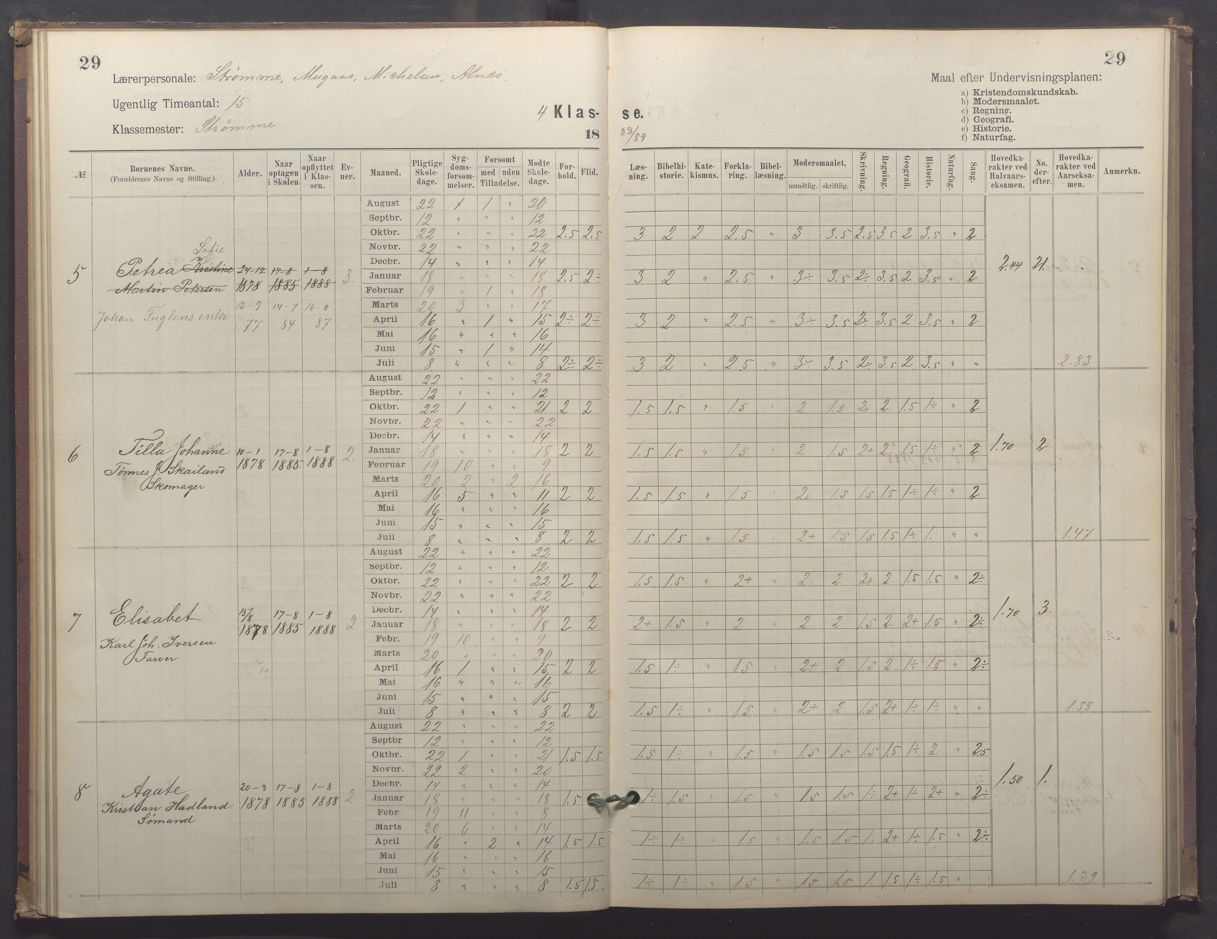 Egersund kommune (Ladested) - Egersund almueskole/folkeskole, IKAR/K-100521/H/L0025: Skoleprotokoll - Almueskolen, 4. klasse, 1887-1892, s. 29