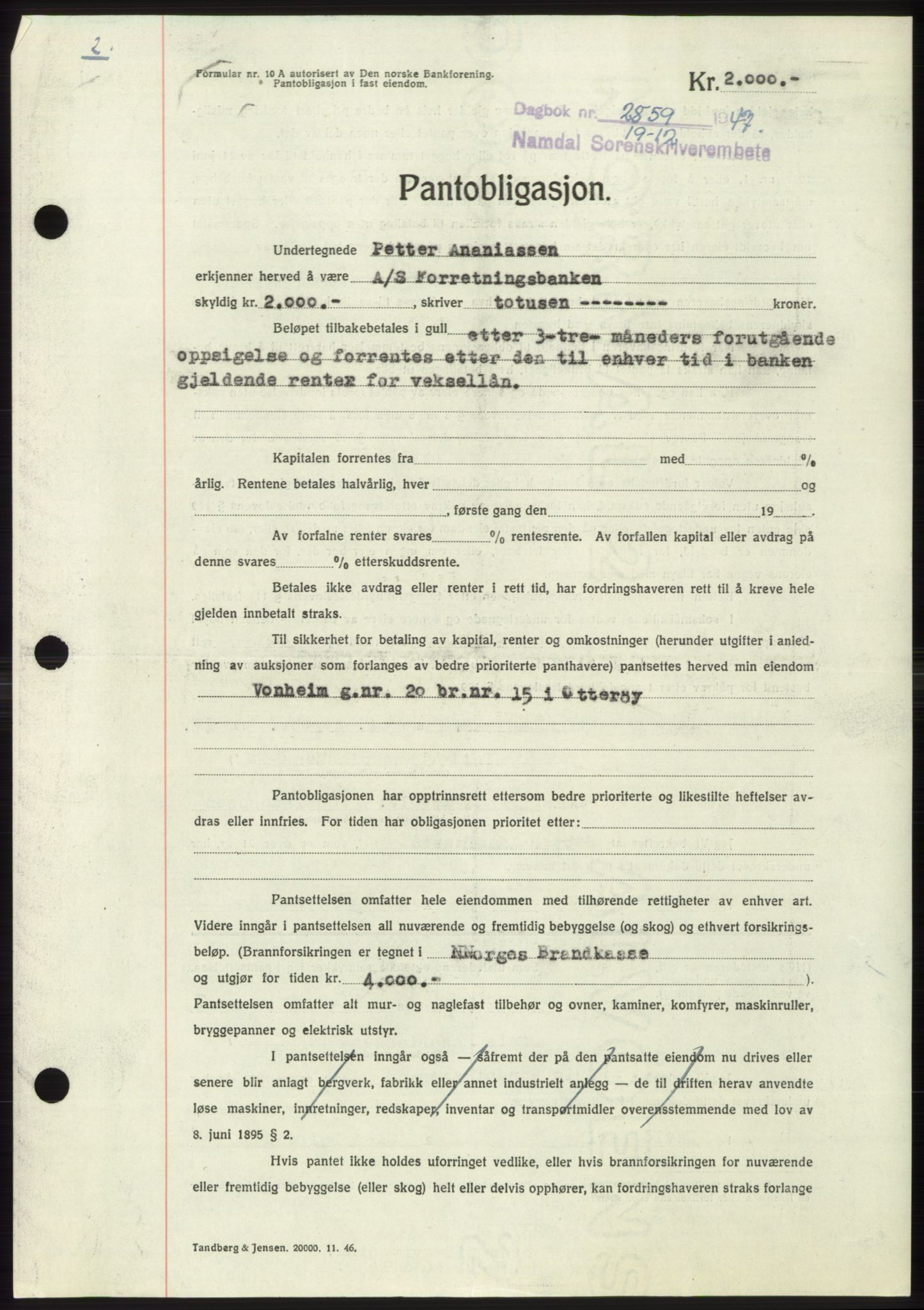 Namdal sorenskriveri, SAT/A-4133/1/2/2C: Pantebok nr. -, 1947-1948, Dagboknr: 2859/1947