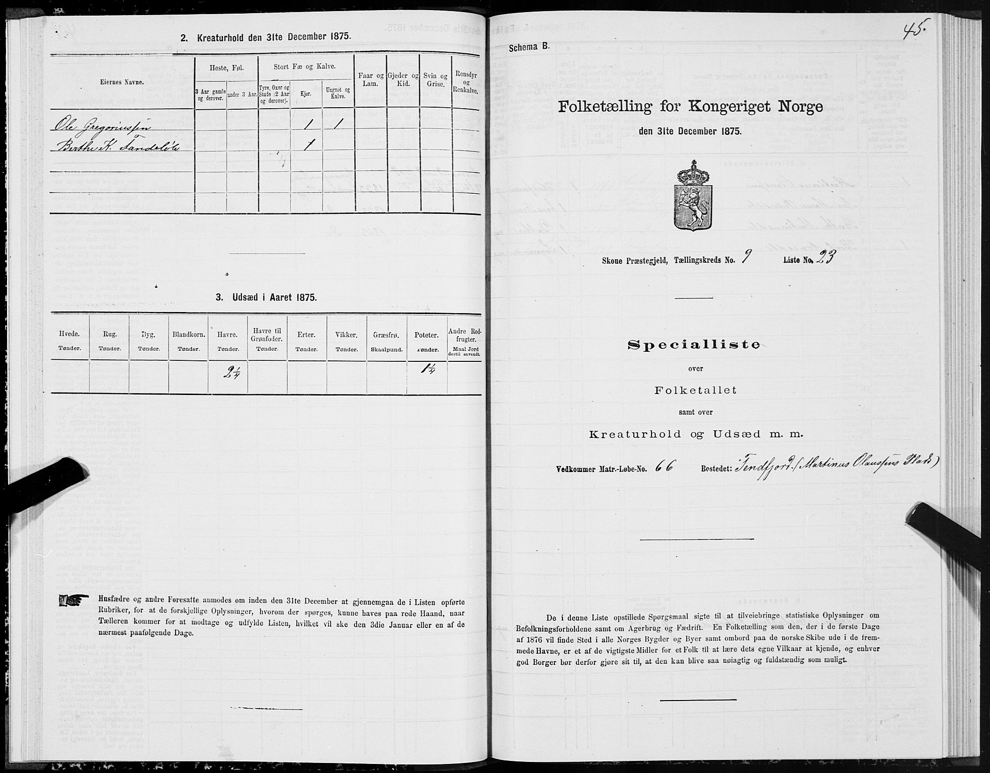 SAT, Folketelling 1875 for 1529P Skodje prestegjeld, 1875, s. 3045