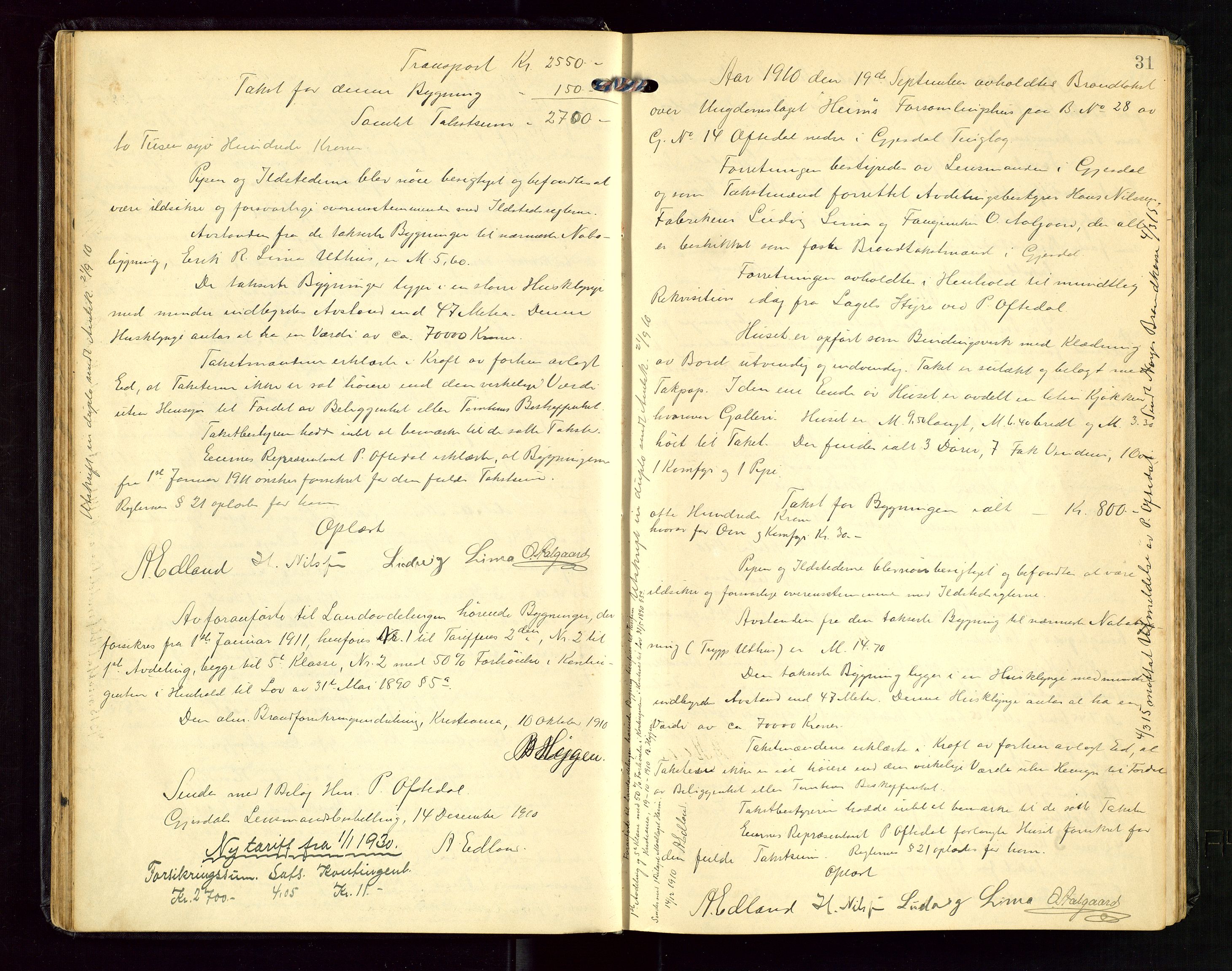Gjesdal lensmannskontor, AV/SAST-A-100441/Go/L0002: Branntakstprotokoll, 1907-1921, s. 30b-31a