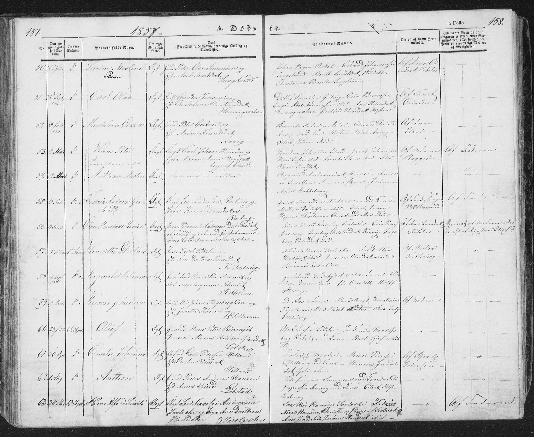 Ministerialprotokoller, klokkerbøker og fødselsregistre - Nordland, AV/SAT-A-1459/874/L1072: Klokkerbok nr. 874C01, 1843-1859, s. 157-158