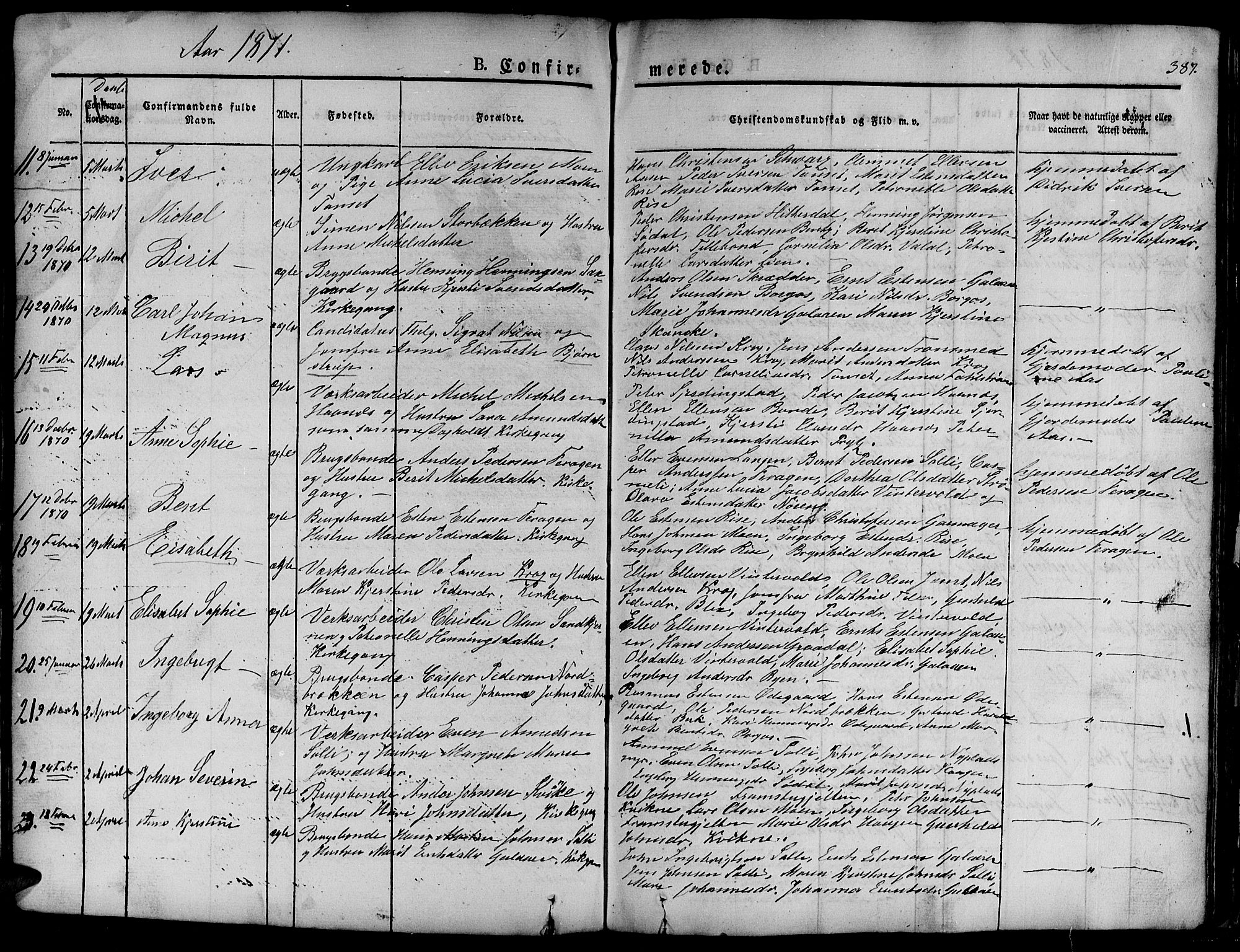 Ministerialprotokoller, klokkerbøker og fødselsregistre - Sør-Trøndelag, SAT/A-1456/681/L0938: Klokkerbok nr. 681C02, 1829-1879, s. 387