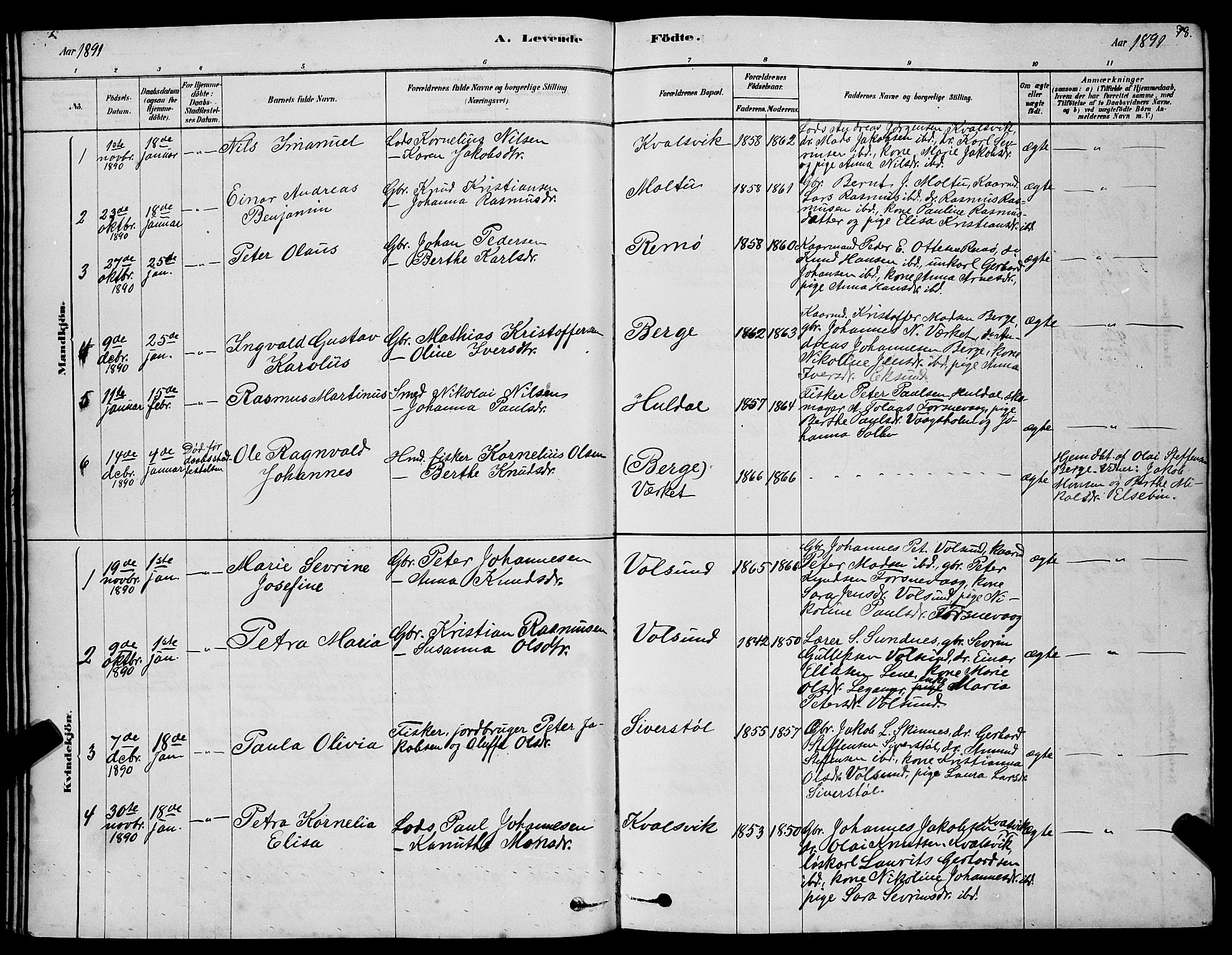 Ministerialprotokoller, klokkerbøker og fødselsregistre - Møre og Romsdal, AV/SAT-A-1454/507/L0081: Klokkerbok nr. 507C04, 1878-1898, s. 78