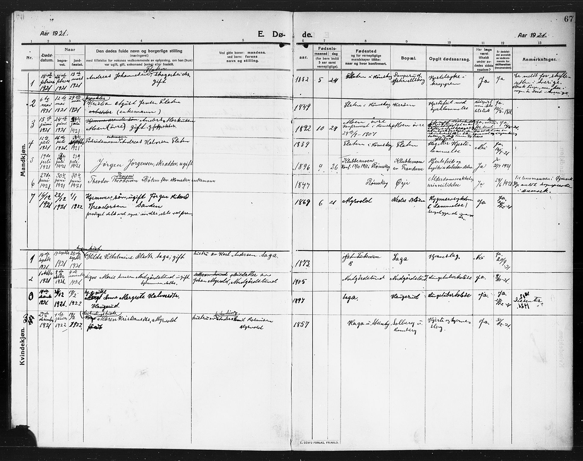 Rødenes prestekontor Kirkebøker, AV/SAO-A-2005/G/Gb/L0002: Klokkerbok nr. II 2, 1911-1921, s. 67