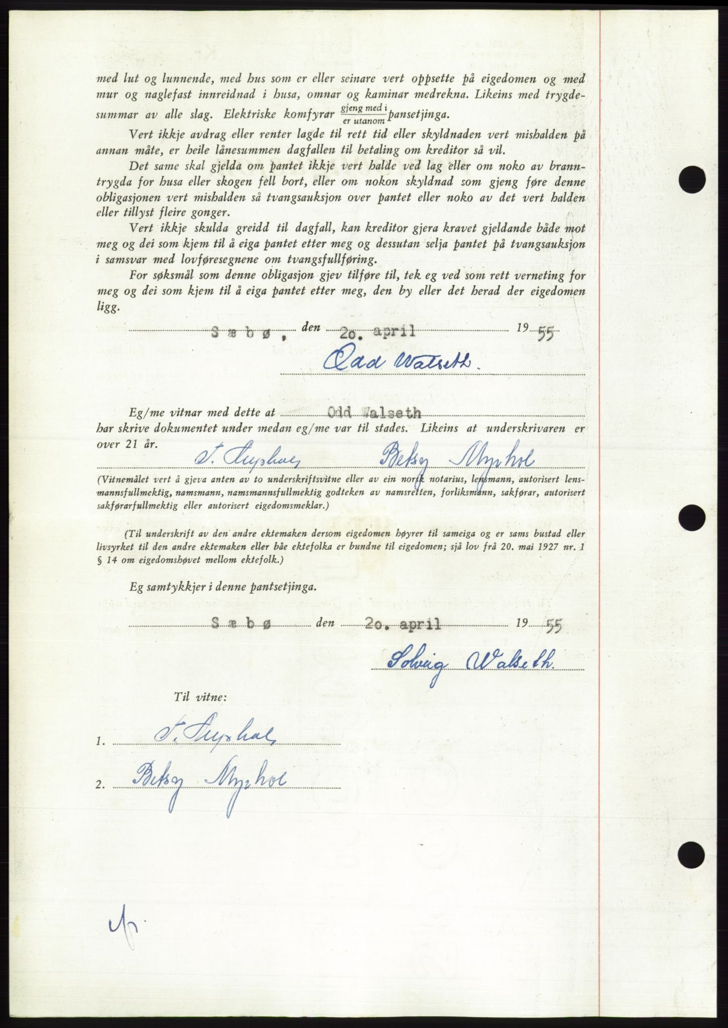 Søre Sunnmøre sorenskriveri, AV/SAT-A-4122/1/2/2C/L0126: Pantebok nr. 14B, 1954-1955, Dagboknr: 955/1955