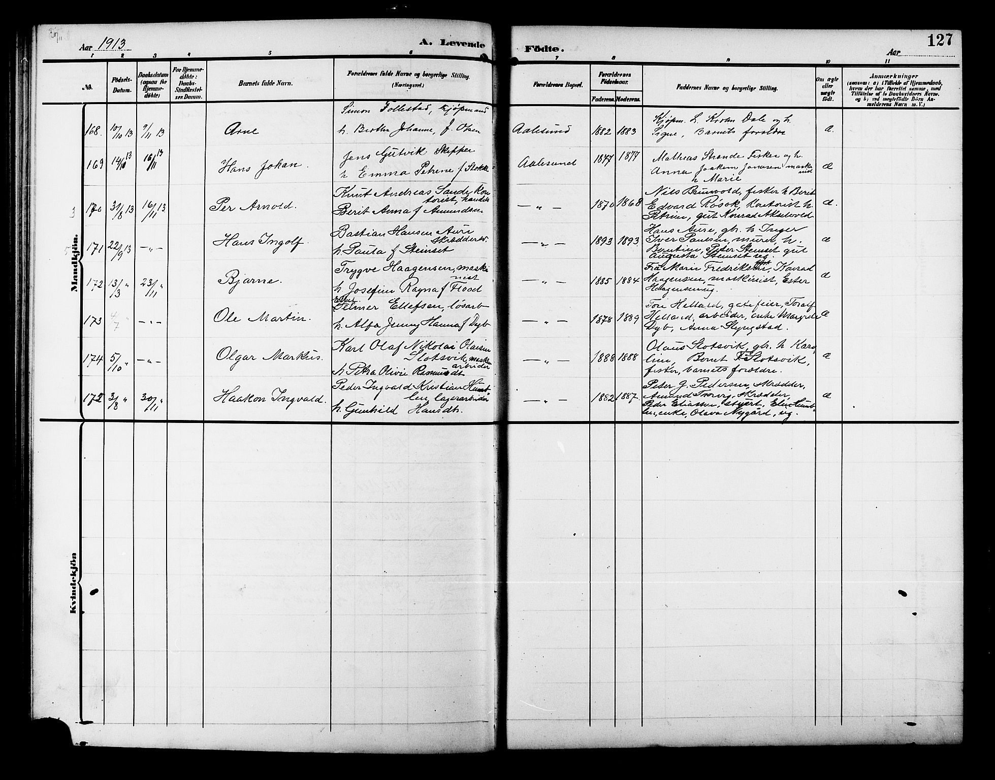 Ministerialprotokoller, klokkerbøker og fødselsregistre - Møre og Romsdal, AV/SAT-A-1454/529/L0471: Klokkerbok nr. 529C08, 1909-1921, s. 127