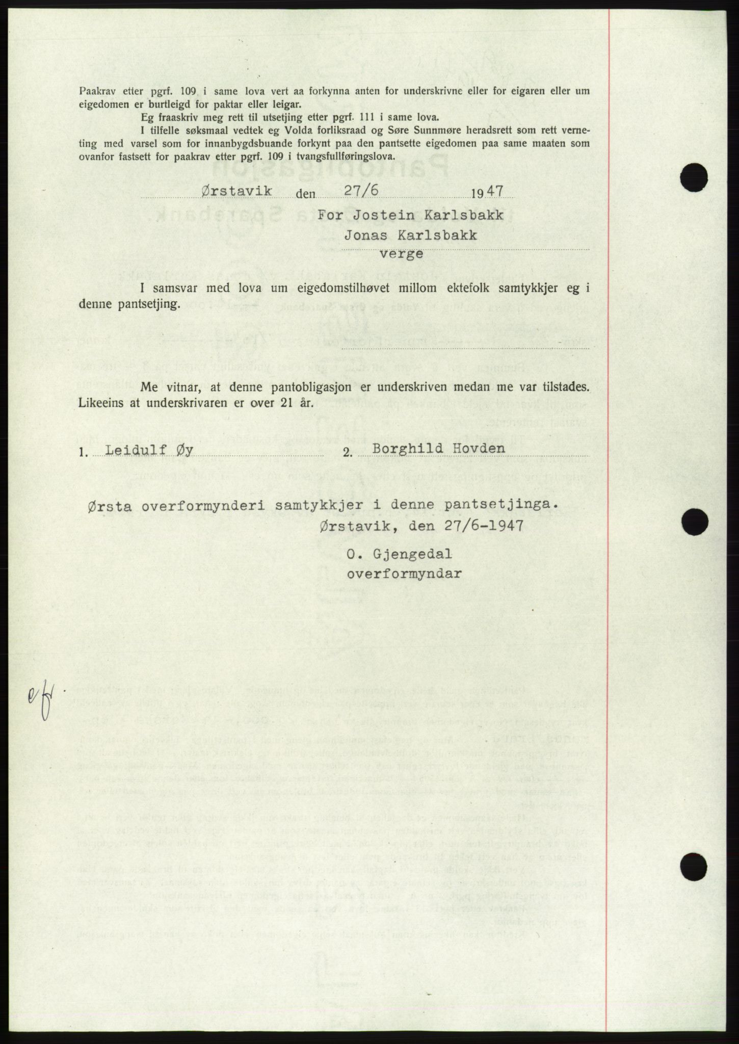 Søre Sunnmøre sorenskriveri, AV/SAT-A-4122/1/2/2C/L0115: Pantebok nr. 3B, 1947-1948, Dagboknr: 869/1947