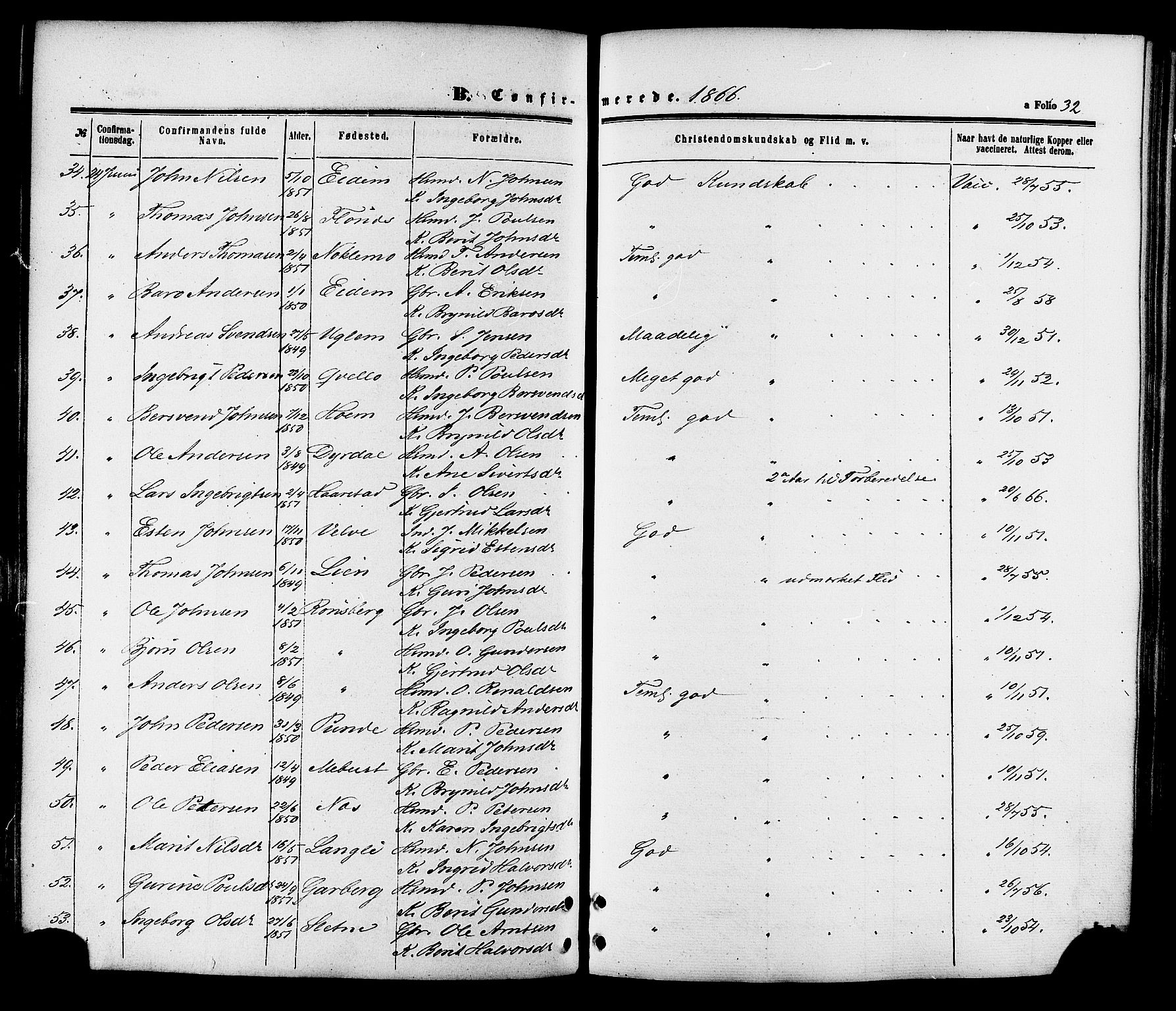 Ministerialprotokoller, klokkerbøker og fødselsregistre - Sør-Trøndelag, SAT/A-1456/695/L1147: Ministerialbok nr. 695A07, 1860-1877, s. 32