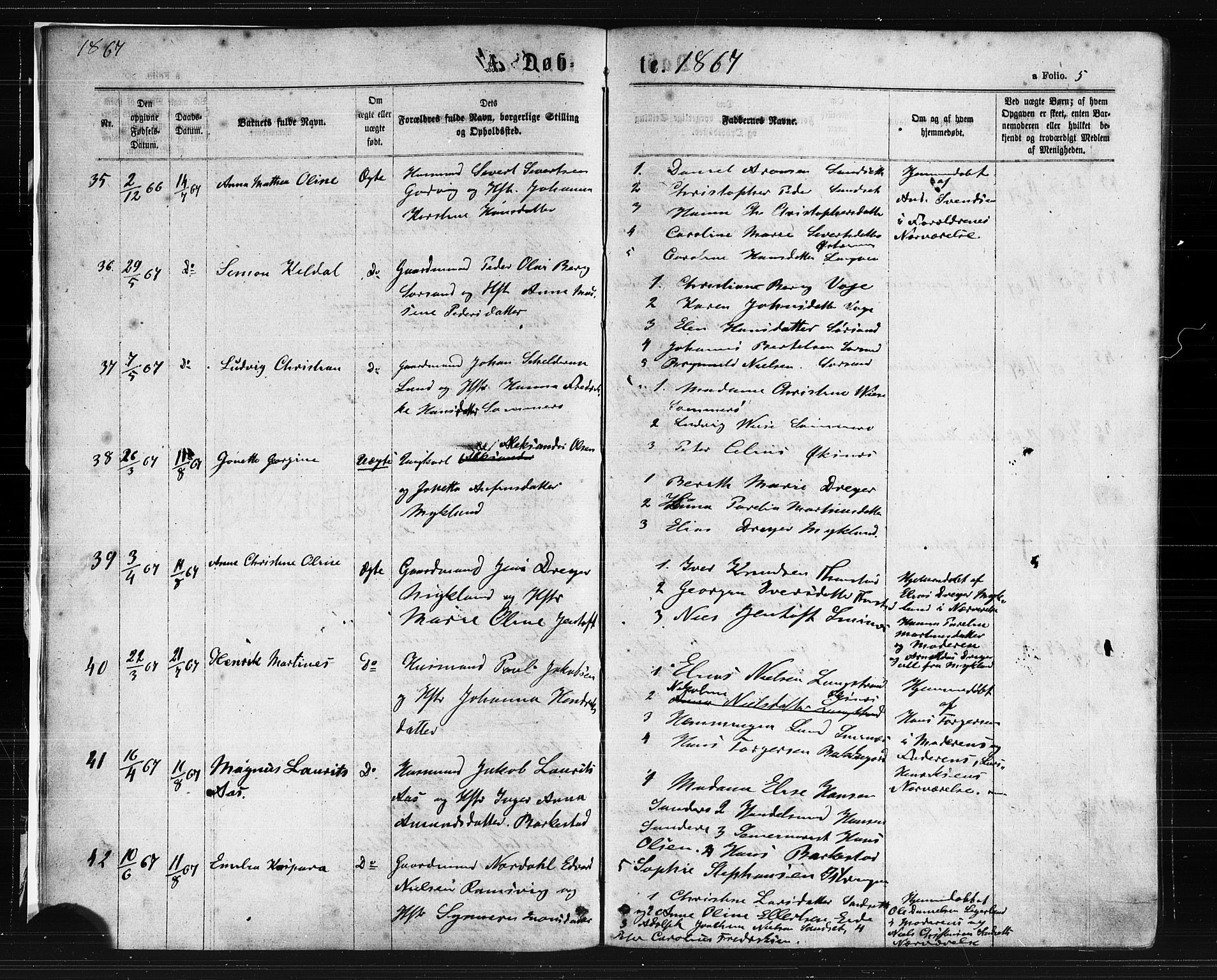 Ministerialprotokoller, klokkerbøker og fødselsregistre - Nordland, AV/SAT-A-1459/893/L1334: Ministerialbok nr. 893A07, 1867-1877, s. 5