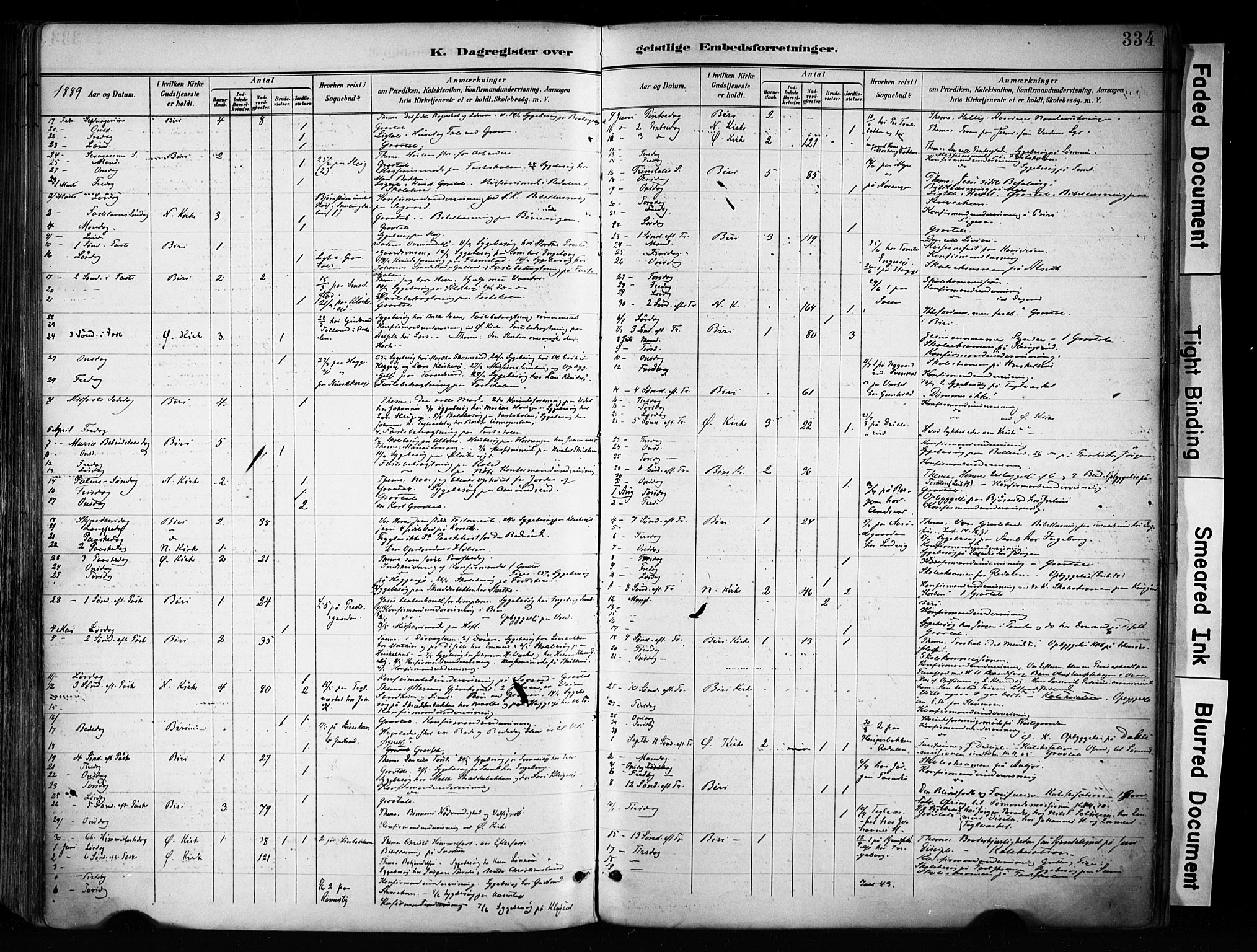 Biri prestekontor, SAH/PREST-096/H/Ha/Haa/L0009: Ministerialbok nr. 9, 1887-1900, s. 334