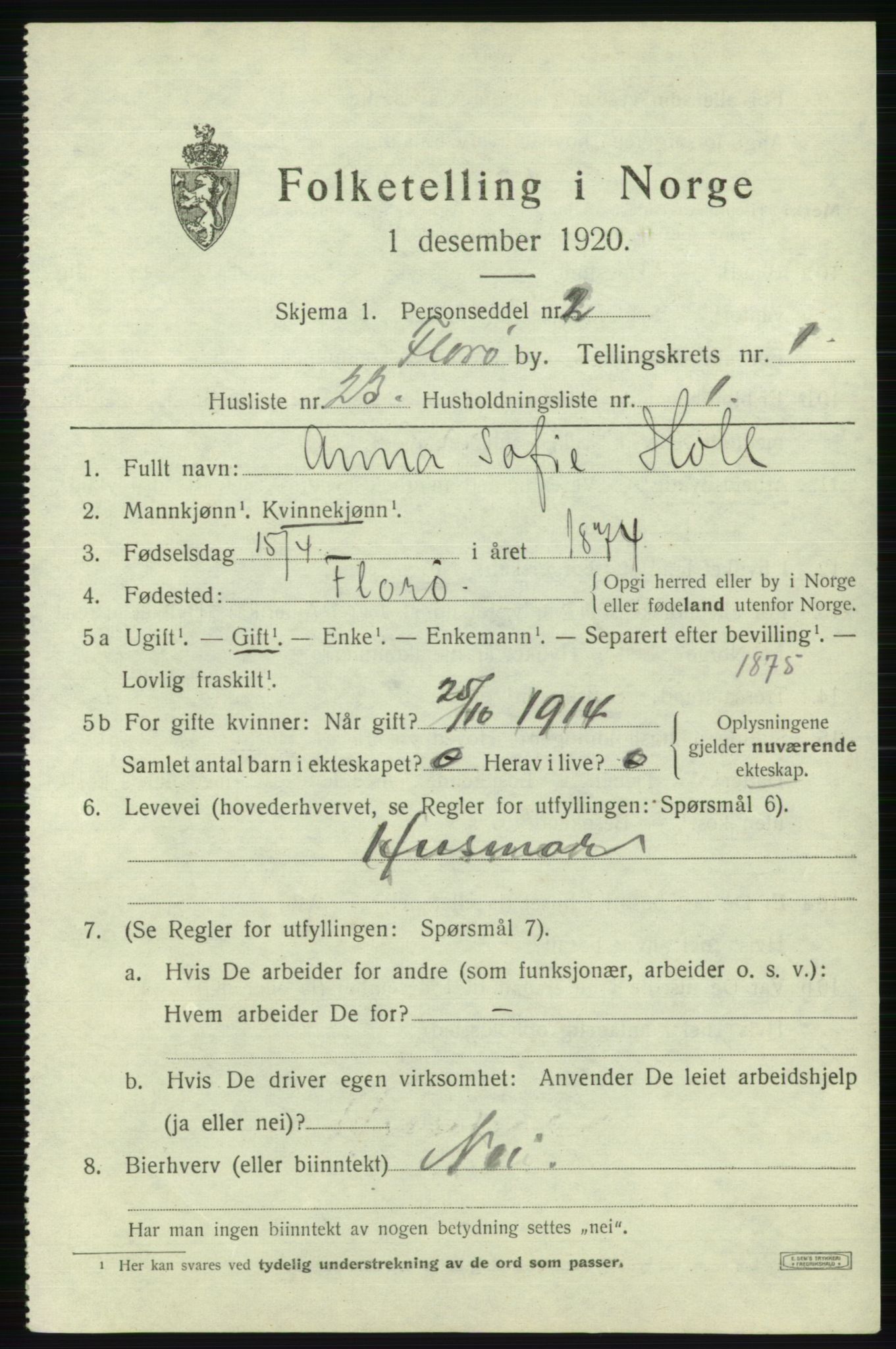 SAB, Folketelling 1920 for 1401 Florø ladested, 1920, s. 1524