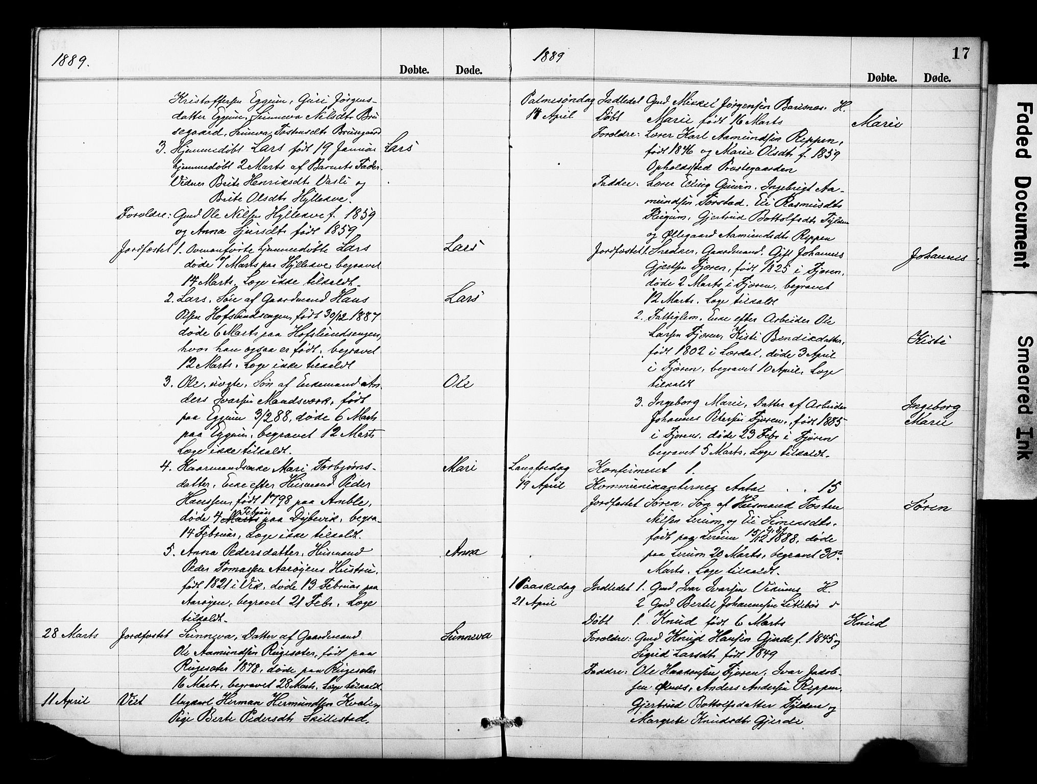 Sogndal sokneprestembete, AV/SAB-A-81301/H/Hab/Haba/L0001: Klokkerbok nr. A 1, 1887-1907, s. 17