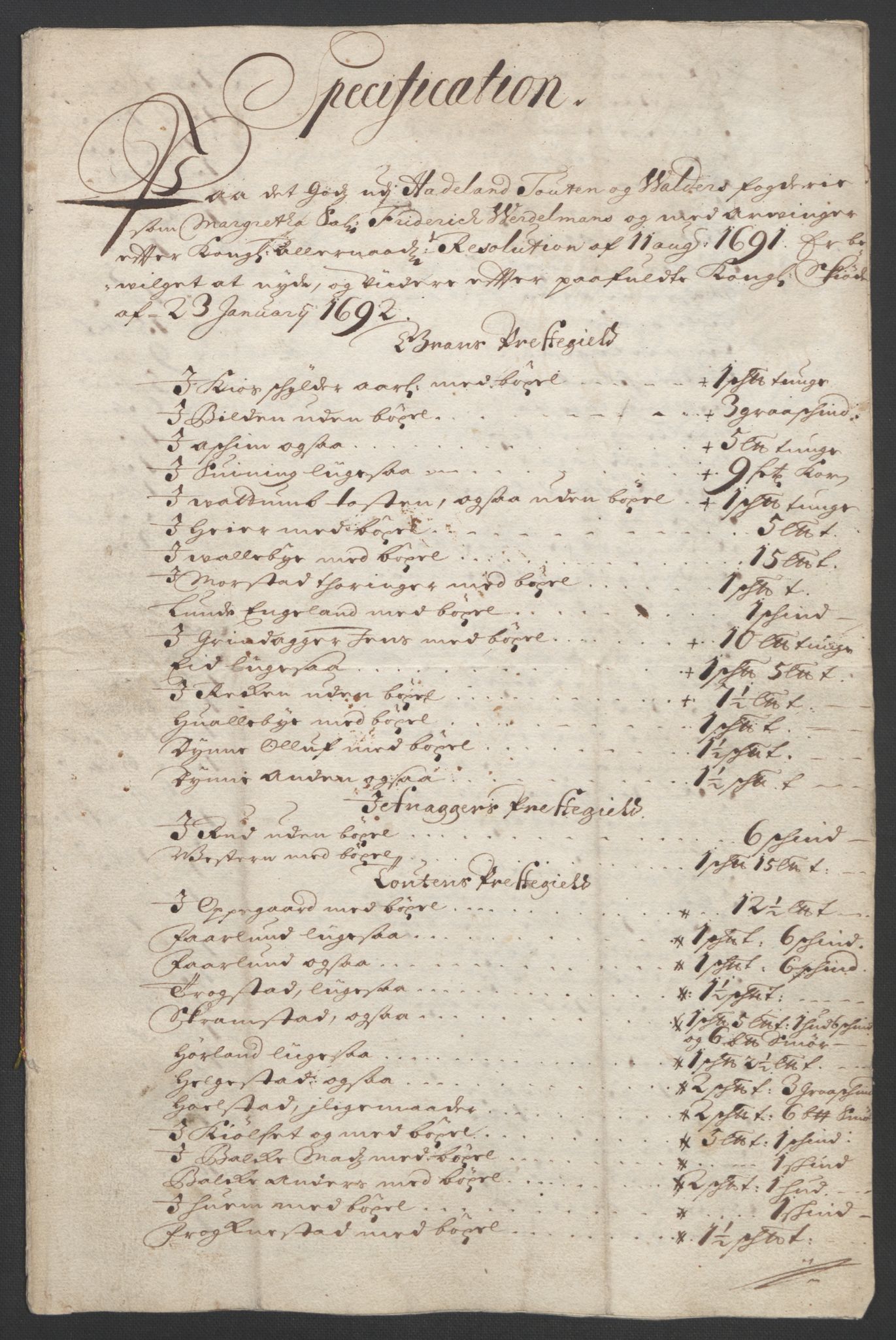 Rentekammeret inntil 1814, Reviderte regnskaper, Fogderegnskap, AV/RA-EA-4092/R18/L1291: Fogderegnskap Hadeland, Toten og Valdres, 1692, s. 11