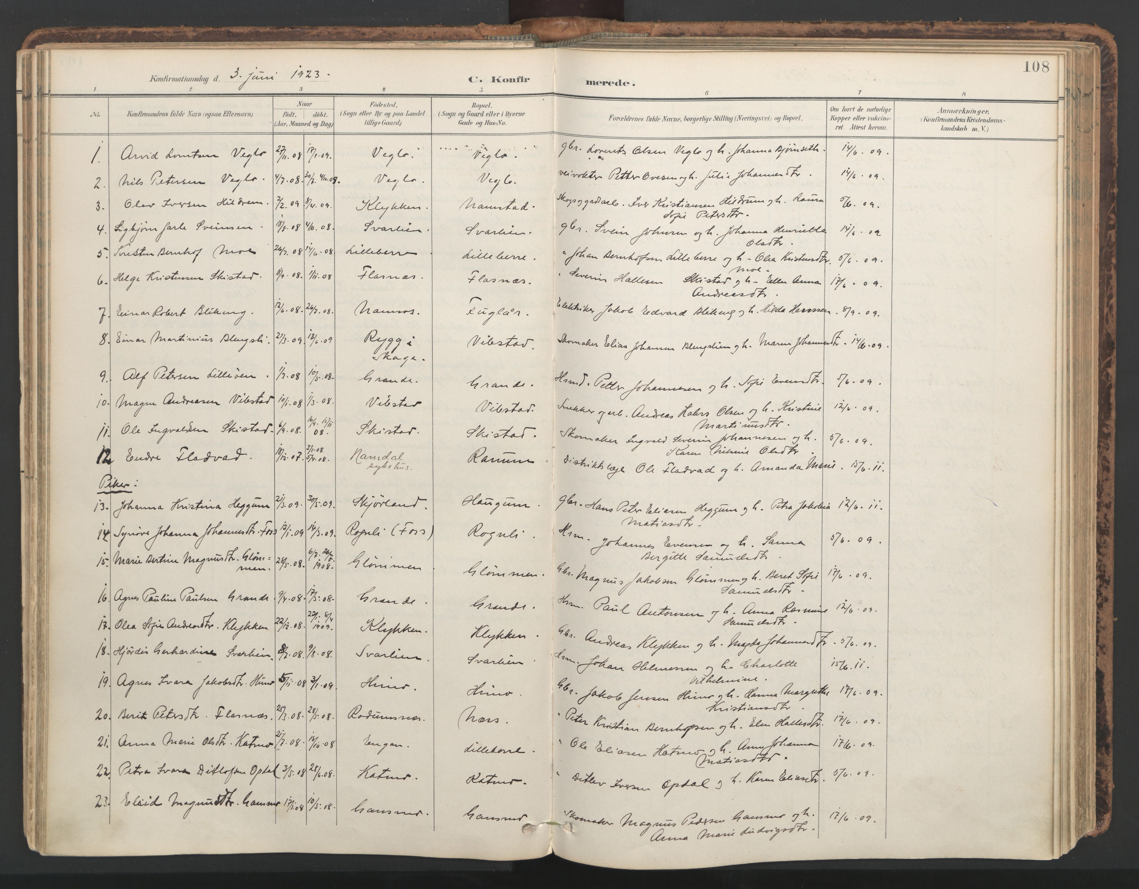 Ministerialprotokoller, klokkerbøker og fødselsregistre - Nord-Trøndelag, AV/SAT-A-1458/764/L0556: Ministerialbok nr. 764A11, 1897-1924, s. 108