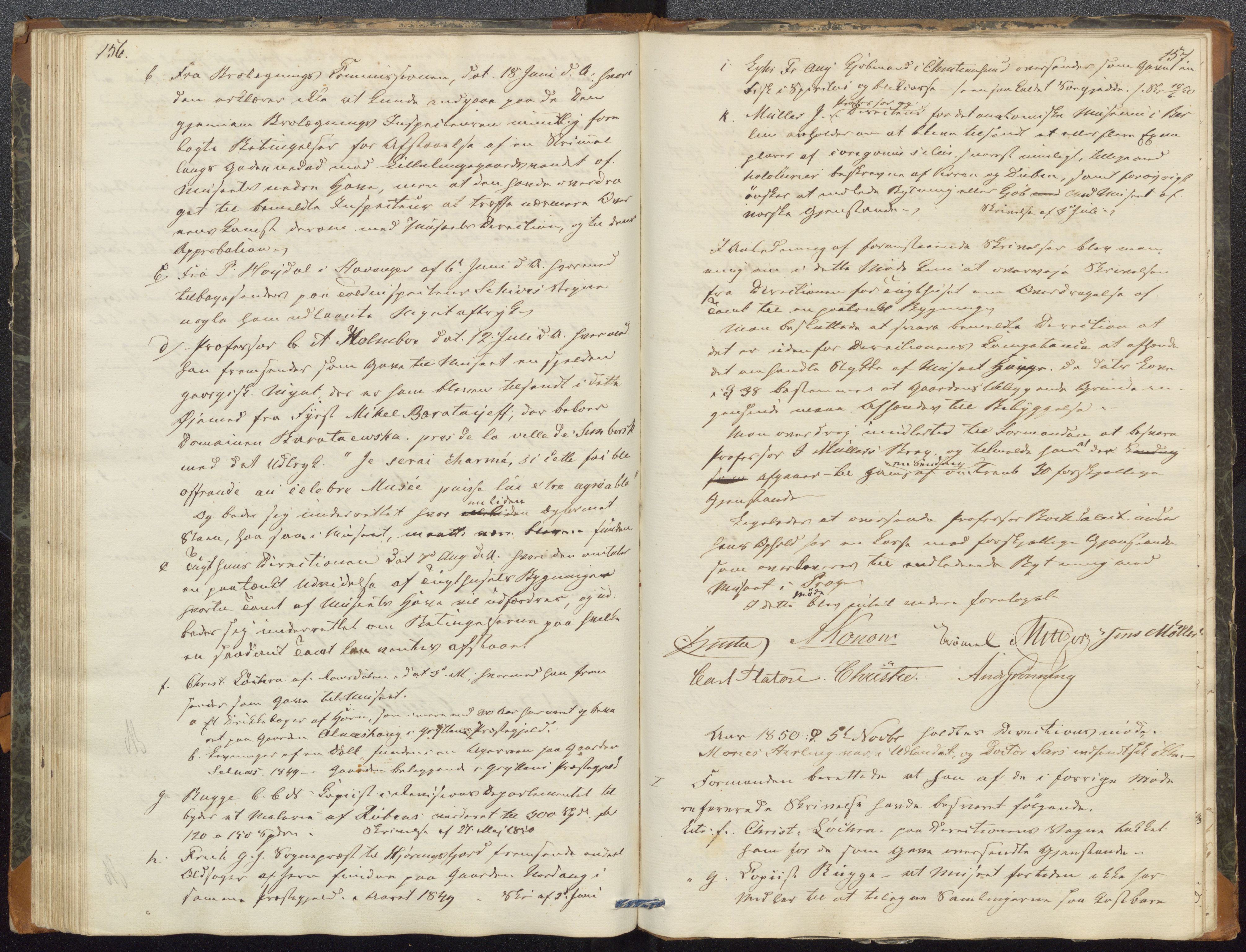 Bergens Museum, UMB/A007/A/Aa/L0005: Forhandlingsprotokoll , 1845-1851, s. 156, 157