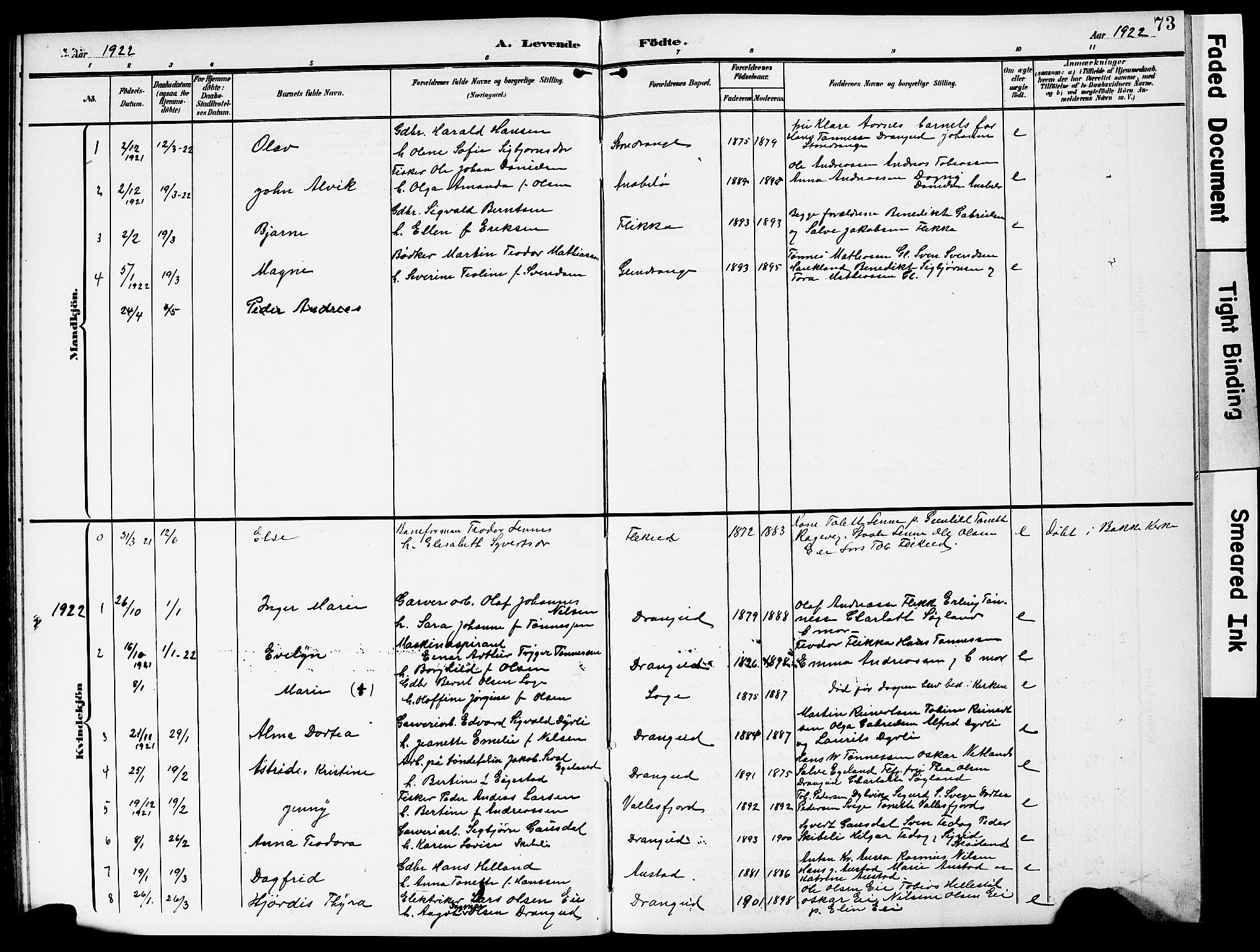 Flekkefjord sokneprestkontor, AV/SAK-1111-0012/F/Fb/Fbc/L0008: Klokkerbok nr. B 8, 1903-1931, s. 73