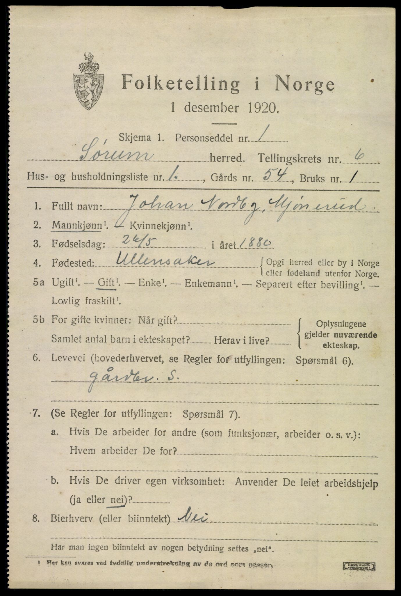 SAO, Folketelling 1920 for 0226 Sørum herred, 1920, s. 5447