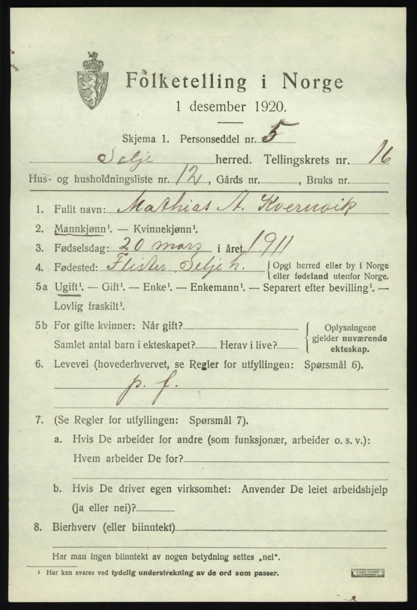 SAB, Folketelling 1920 for 1441 Selje herred, 1920, s. 7339