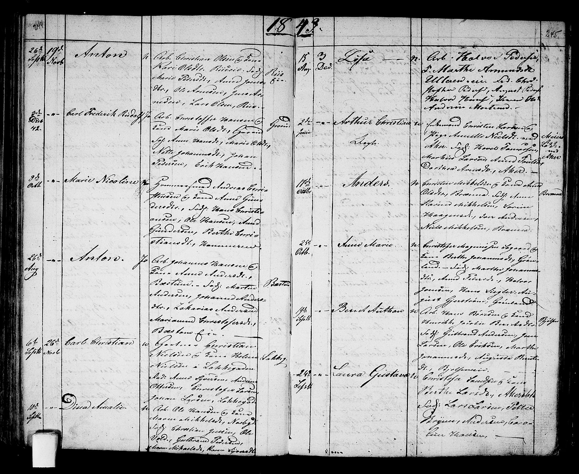 Aker prestekontor kirkebøker, AV/SAO-A-10861/G/L0007: Klokkerbok nr. 7, 1838-1846, s. 244-245