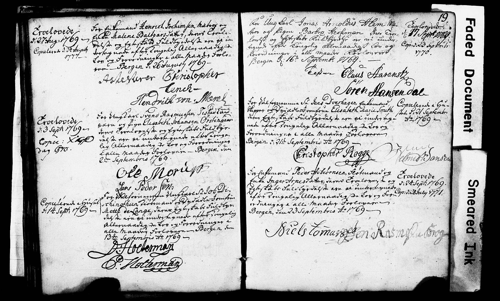 Domkirken sokneprestembete, SAB/A-74801: Forlovererklæringer nr. II.5.1, 1767-1792, s. 19