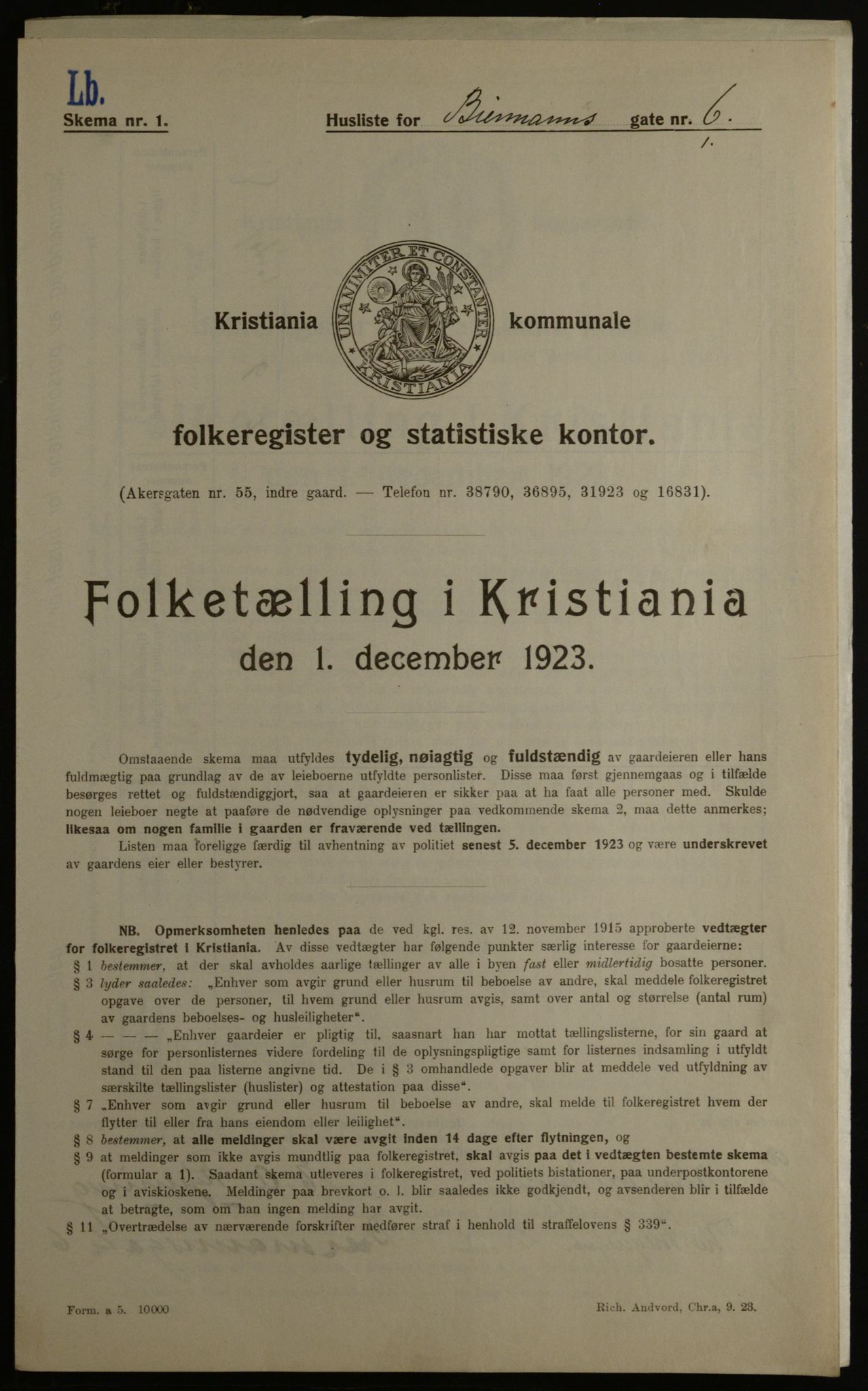 OBA, Kommunal folketelling 1.12.1923 for Kristiania, 1923, s. 5813