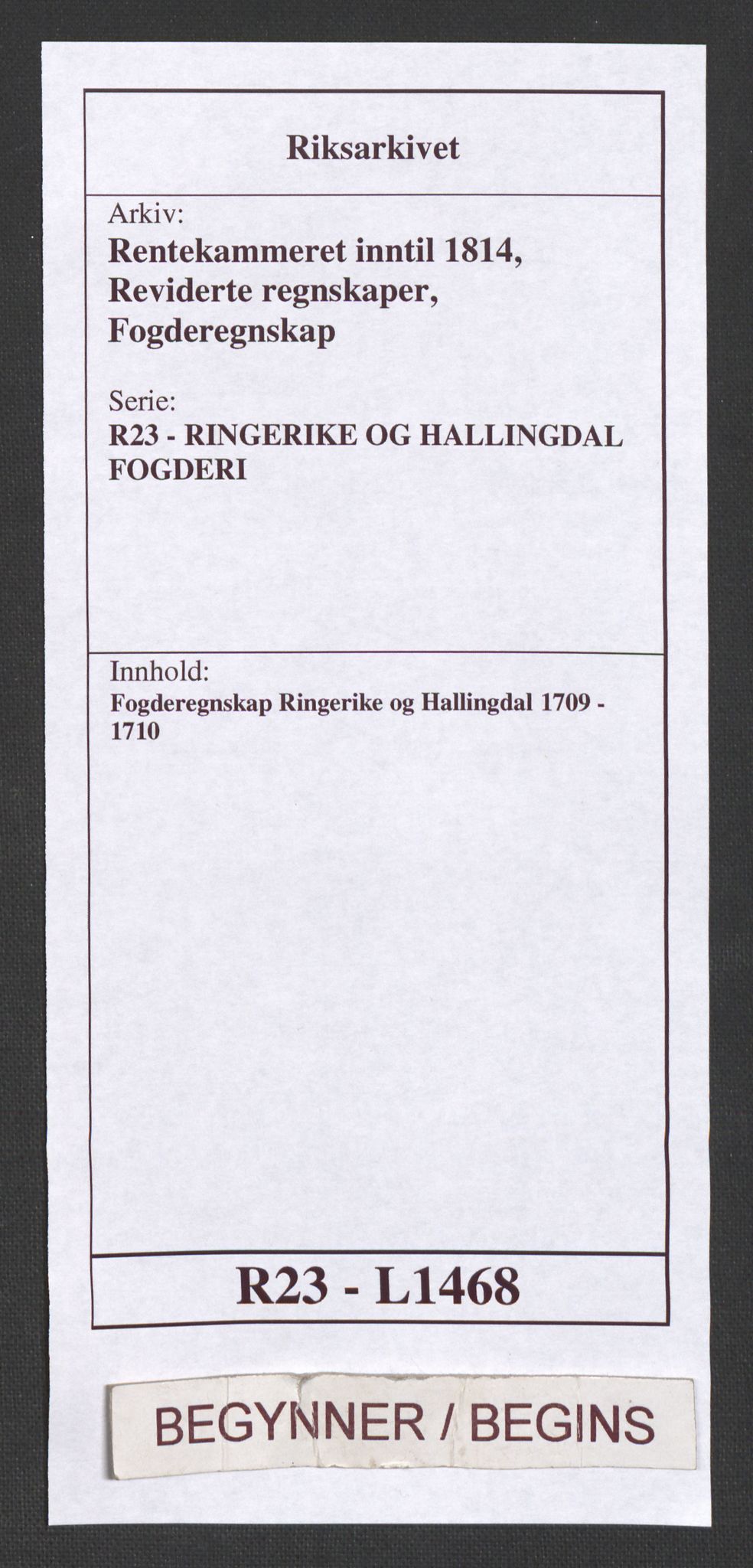 Rentekammeret inntil 1814, Reviderte regnskaper, Fogderegnskap, AV/RA-EA-4092/R23/L1468: Fogderegnskap Ringerike og Hallingdal, 1709-1710, s. 1