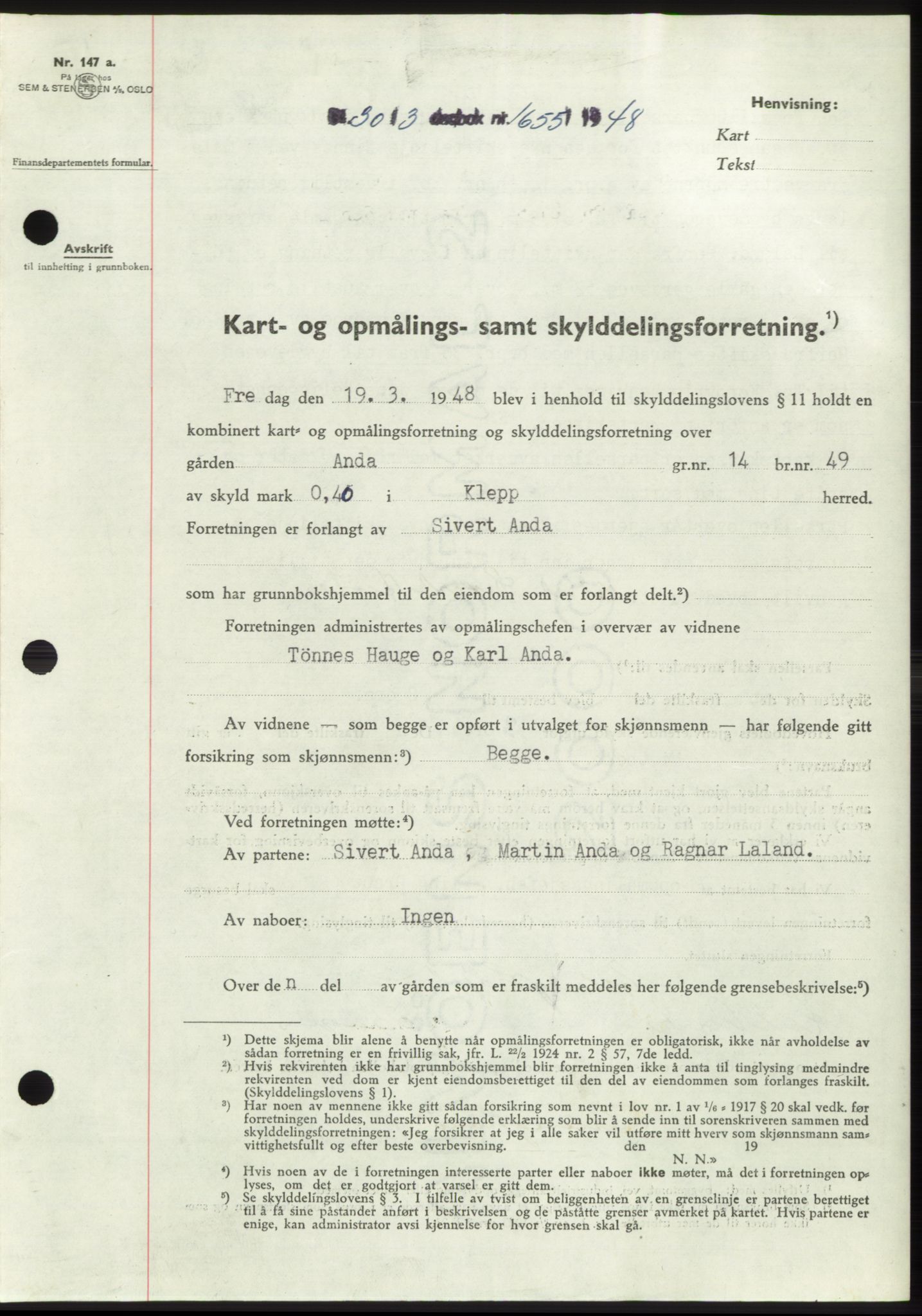 Jæren sorenskriveri, SAST/A-100310/03/G/Gba/L0098: Pantebok, 1948-1948, Dagboknr: 1655/1948