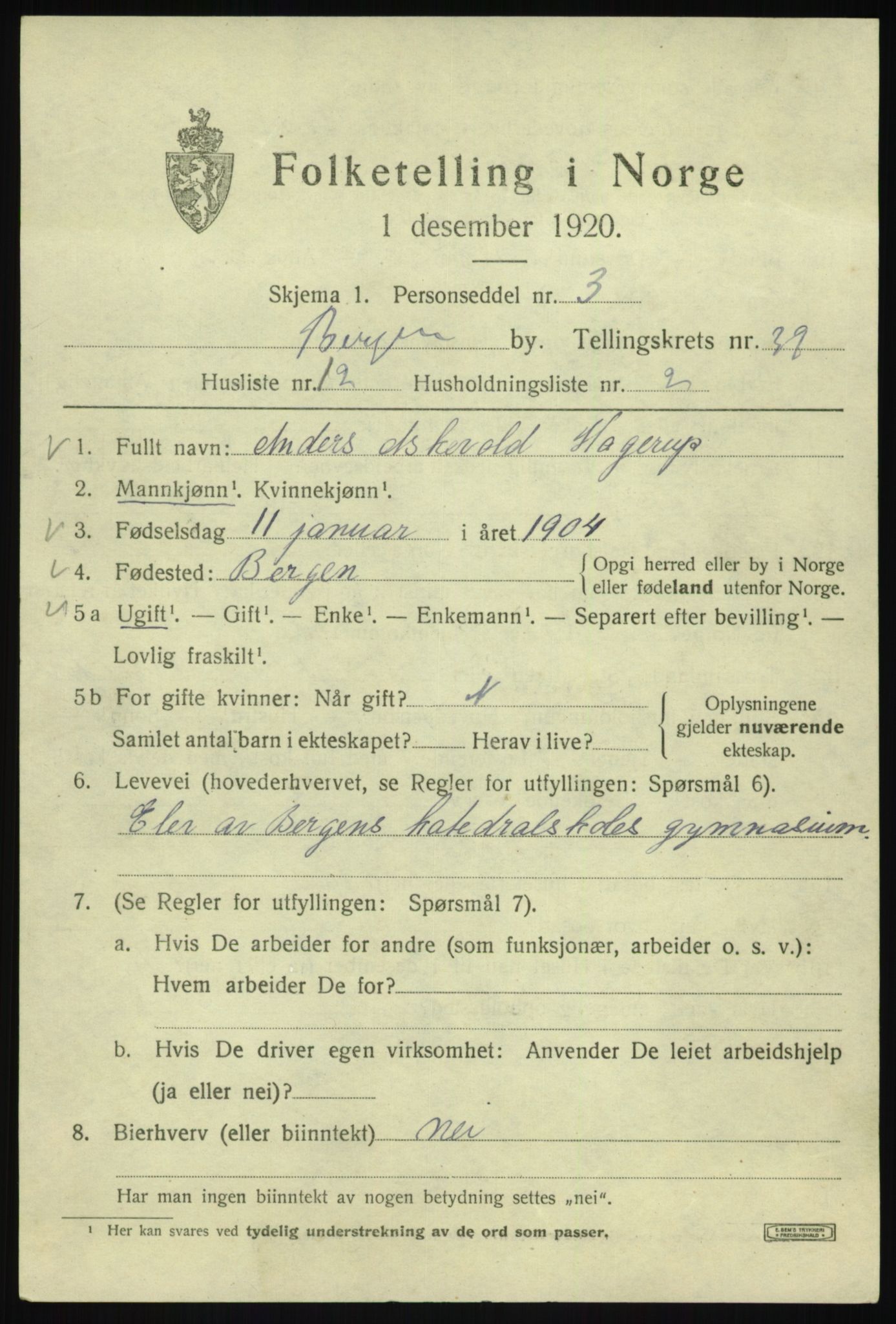 SAB, Folketelling 1920 for 1301 Bergen kjøpstad, 1920, s. 106913