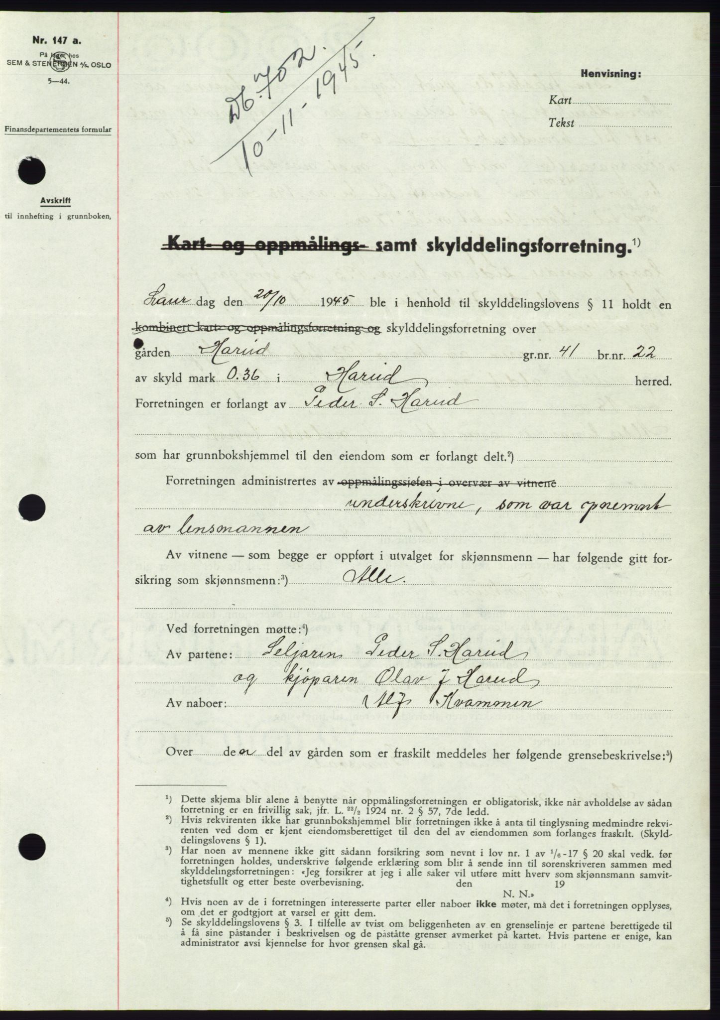 Søre Sunnmøre sorenskriveri, SAT/A-4122/1/2/2C/L0077: Pantebok nr. 3A, 1945-1946, Dagboknr: 702/1945