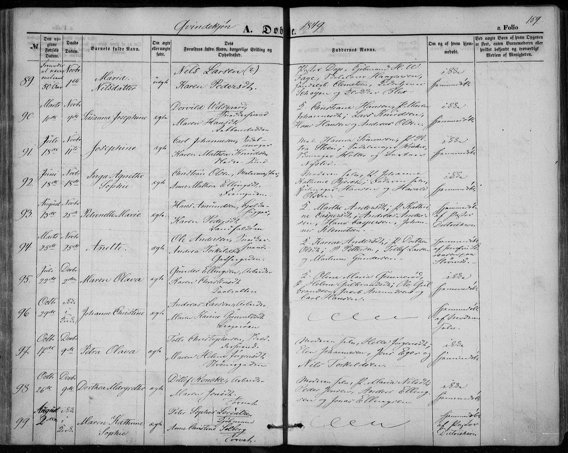 Bragernes kirkebøker, AV/SAKO-A-6/F/Fb/L0002: Ministerialbok nr. II 2, 1848-1859, s. 159