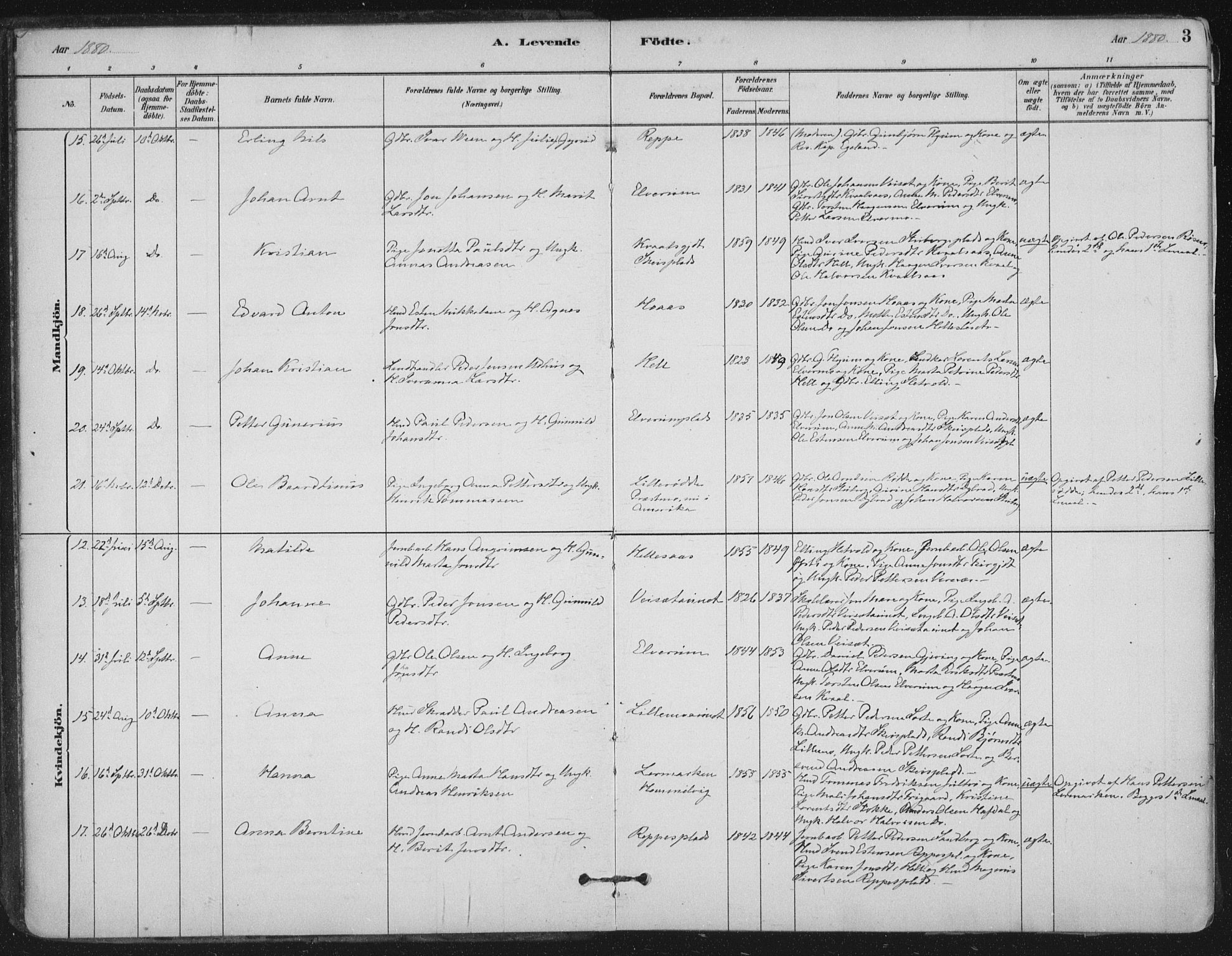 Ministerialprotokoller, klokkerbøker og fødselsregistre - Nord-Trøndelag, SAT/A-1458/710/L0095: Ministerialbok nr. 710A01, 1880-1914, s. 3