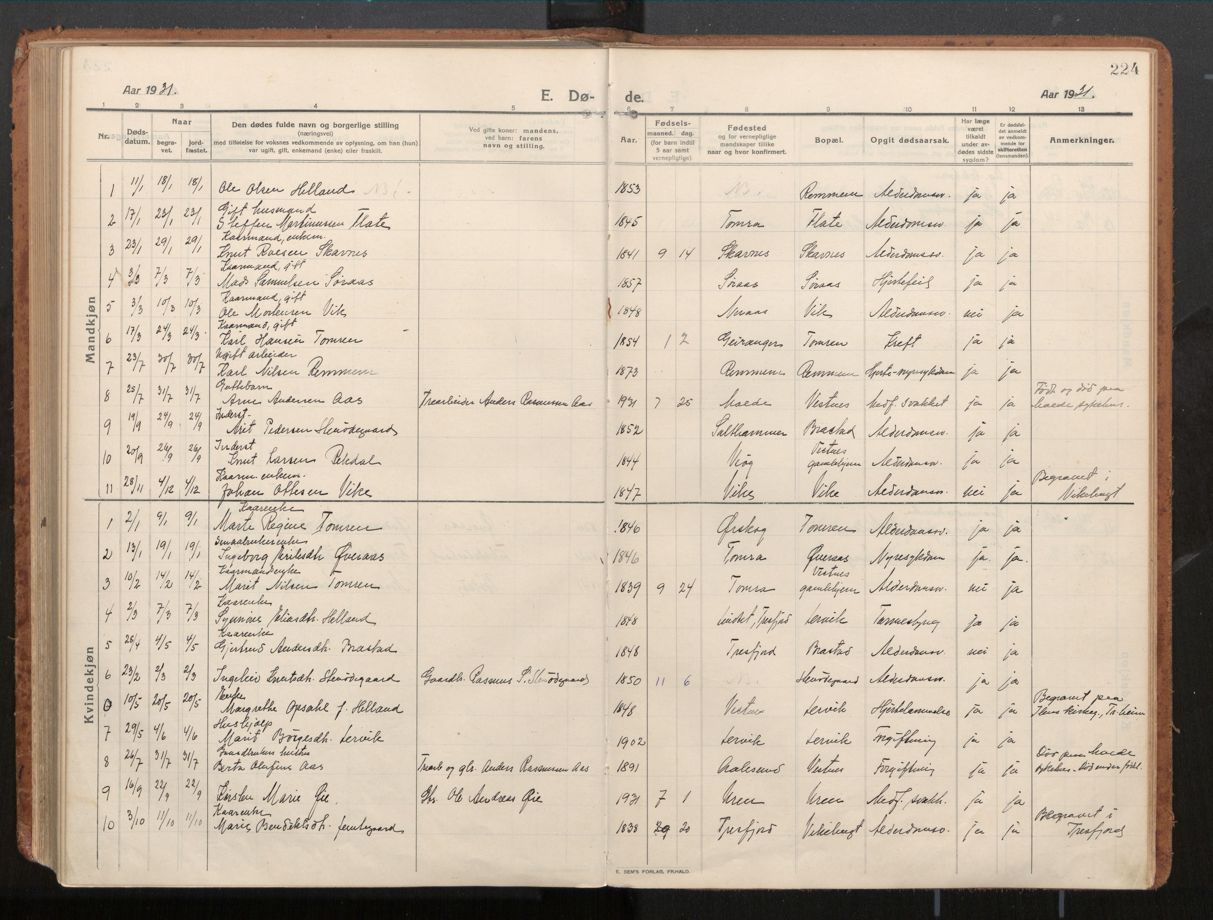 Ministerialprotokoller, klokkerbøker og fødselsregistre - Møre og Romsdal, AV/SAT-A-1454/539/L0534a: Ministerialbok nr. 539A08, 1912-1935, s. 224