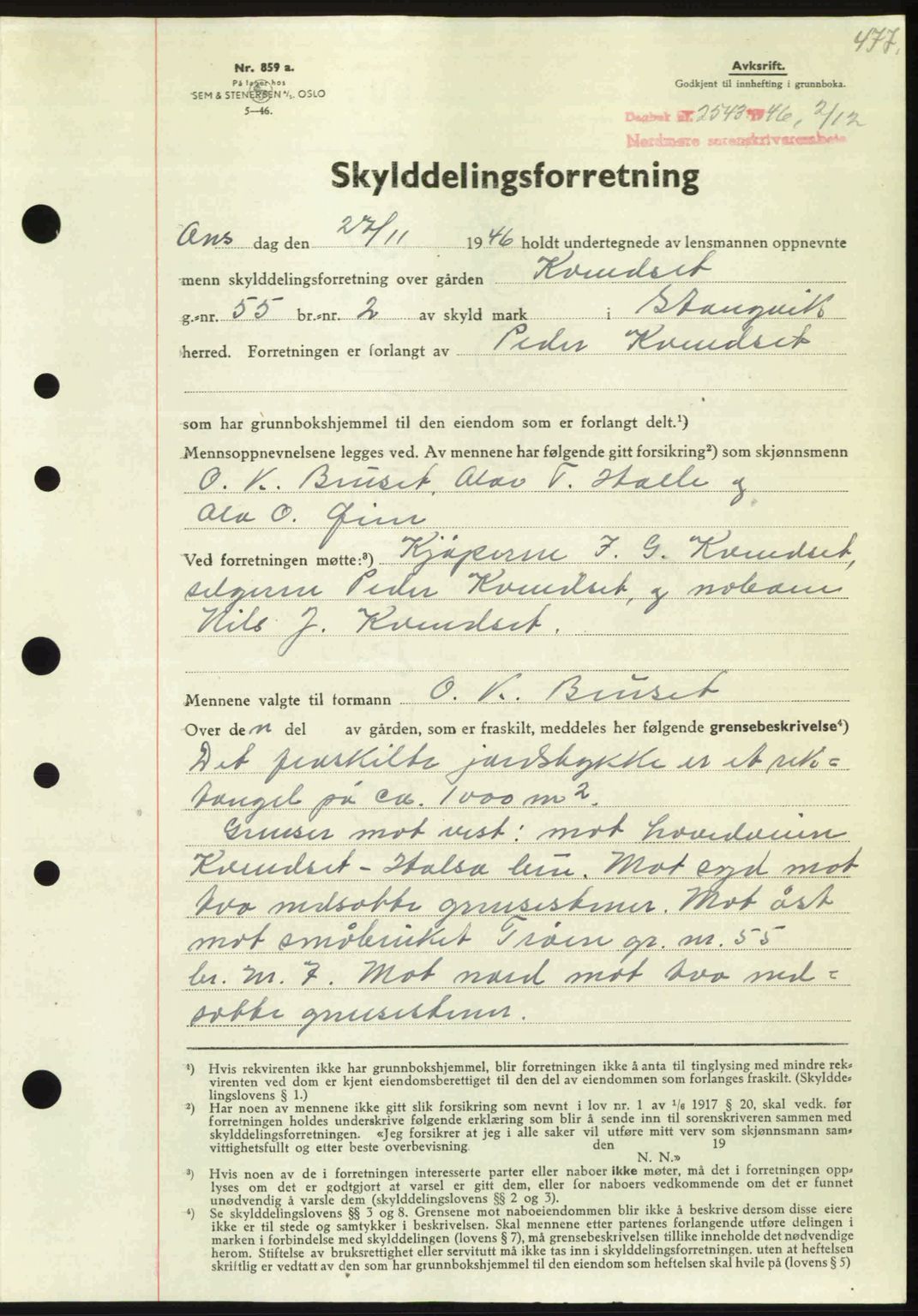 Nordmøre sorenskriveri, SAT/A-4132/1/2/2Ca: Pantebok nr. A103, 1946-1947, Dagboknr: 2543/1946