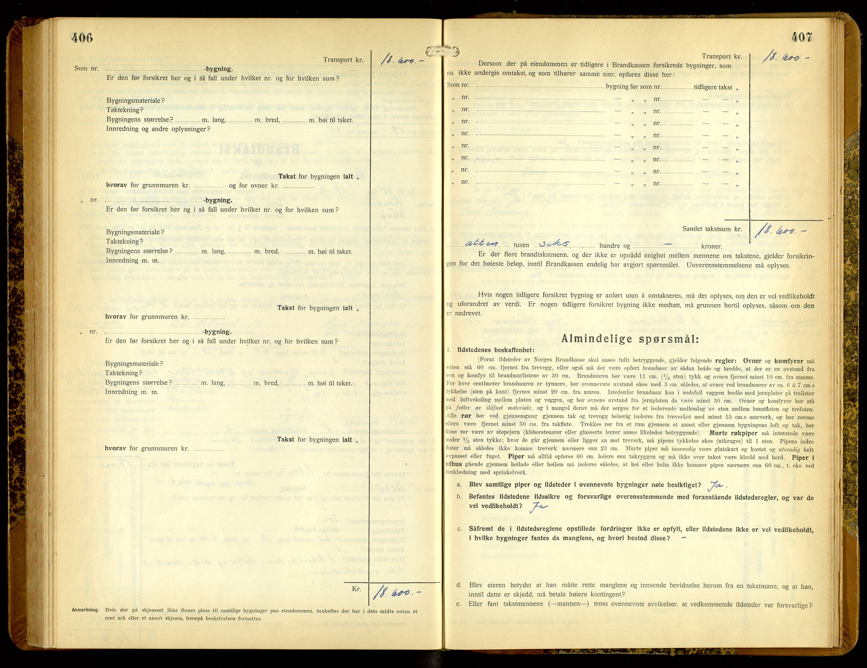 Norges Brannkasse, Vang, Hedmark, SAH/NBRANV-005/F/L0010: Branntakstprotokoll, 1934-1955, s. 406-407