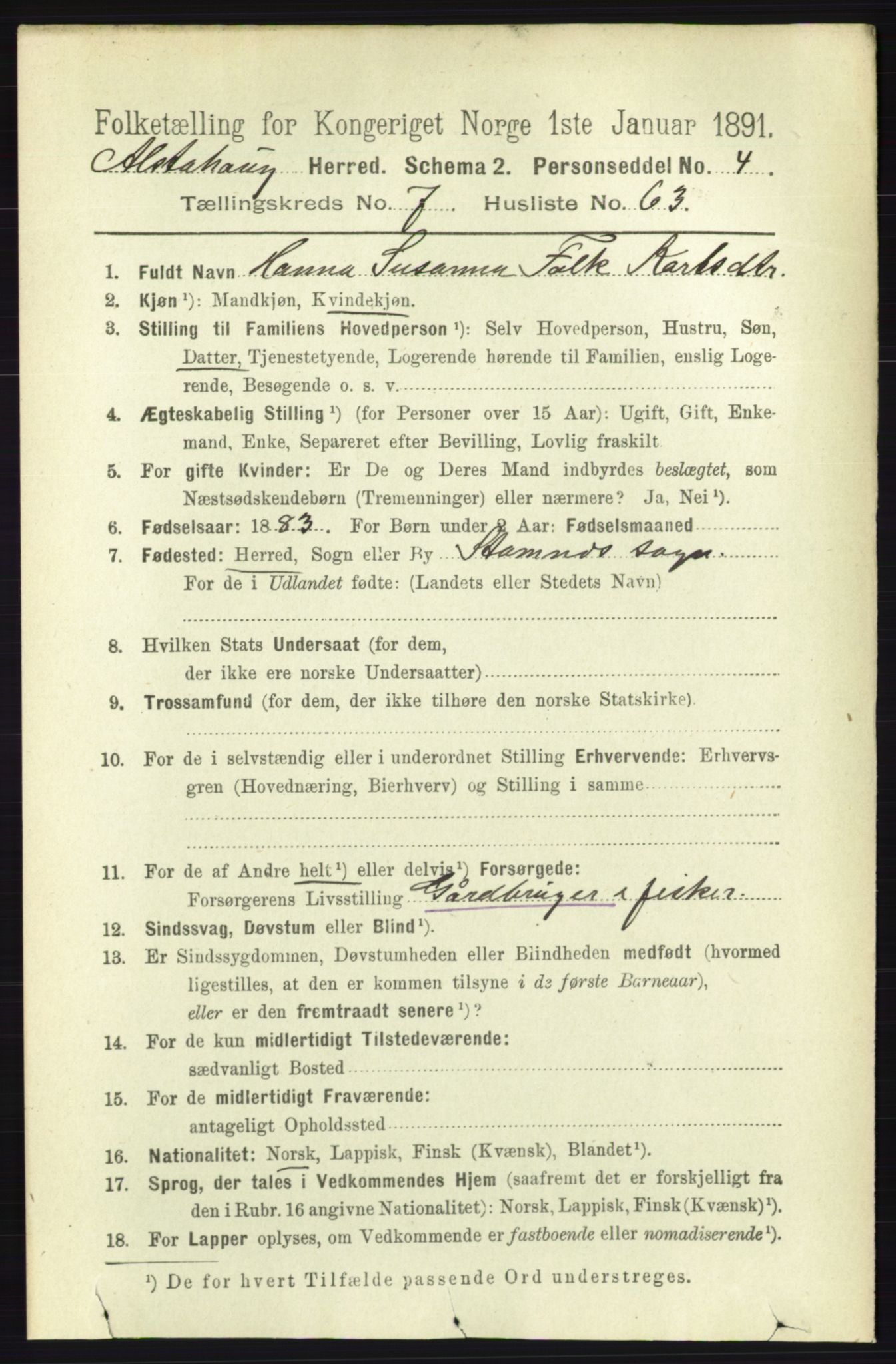 RA, Folketelling 1891 for 1820 Alstahaug herred, 1891, s. 2822