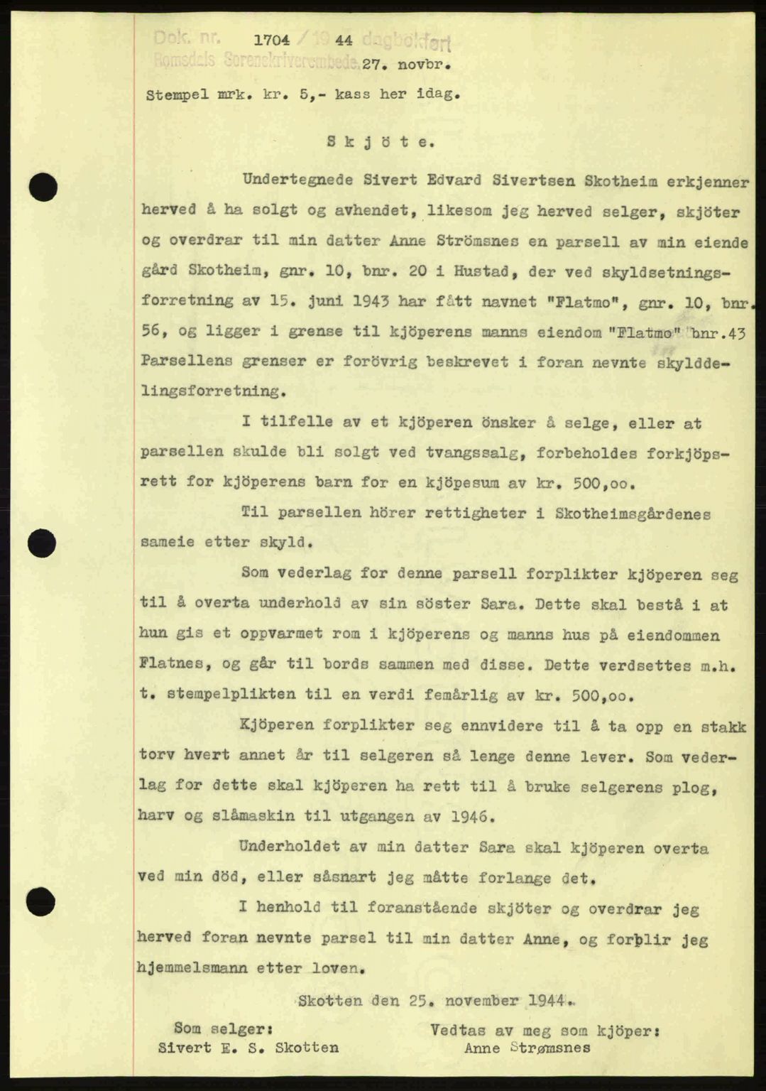 Romsdal sorenskriveri, SAT/A-4149/1/2/2C: Pantebok nr. A17, 1944-1945, Dagboknr: 1704/1944